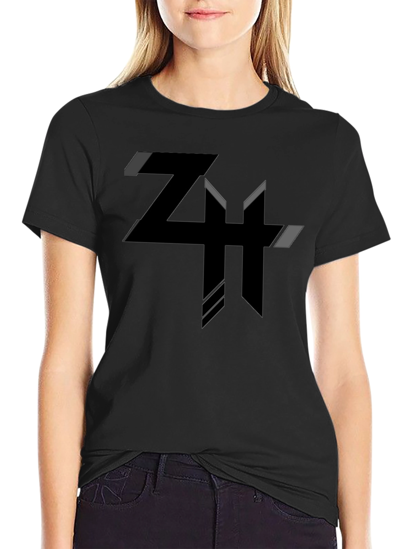 Modern Geometric Graphic Tee - Black