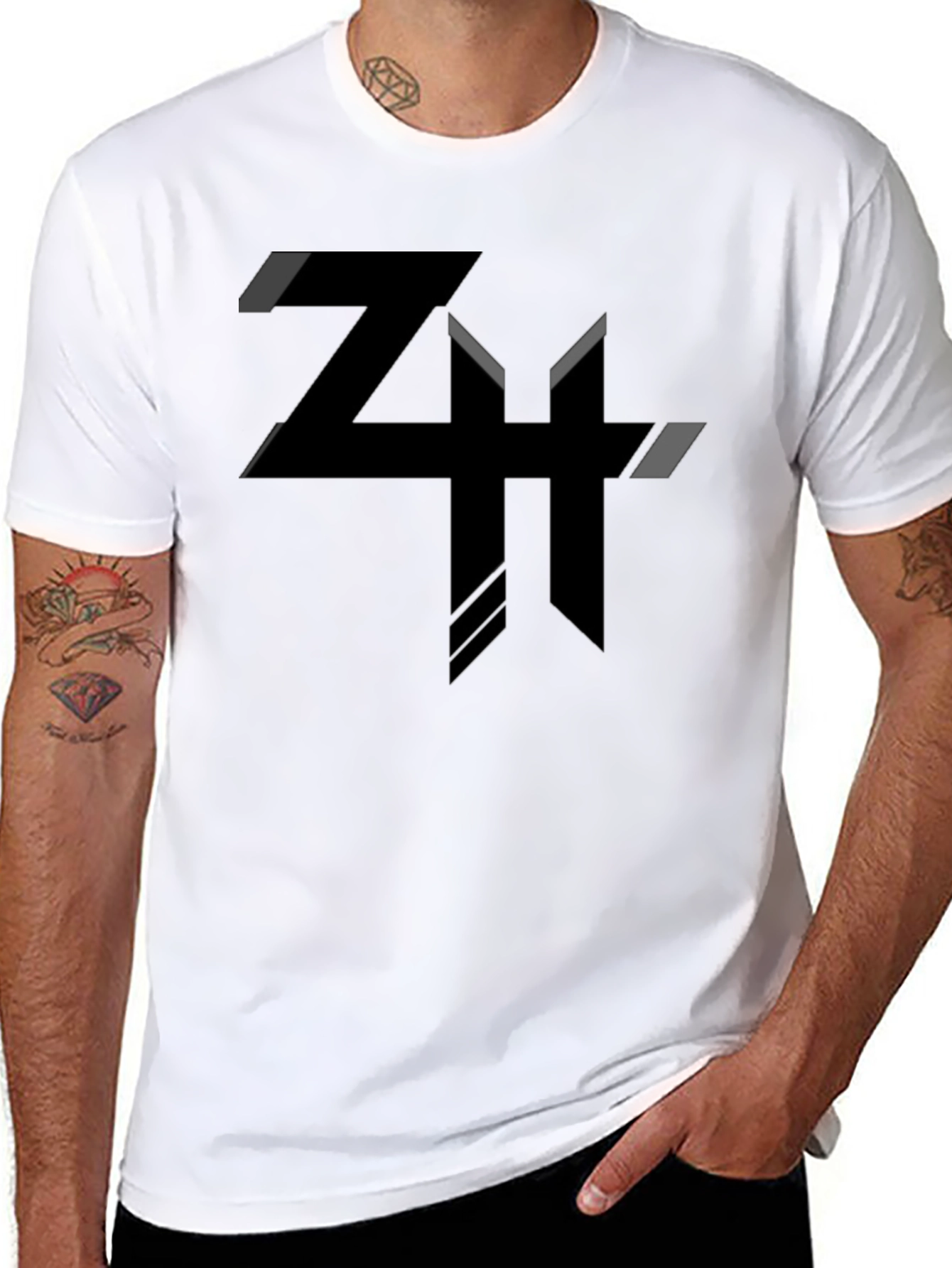 Modern Geometric Graphic Tee - Black
