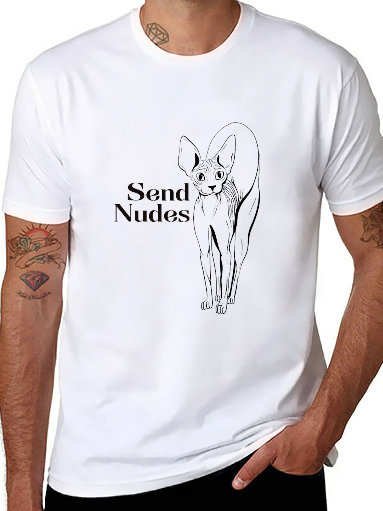 Send Nudes Cat T-Shirt - Black