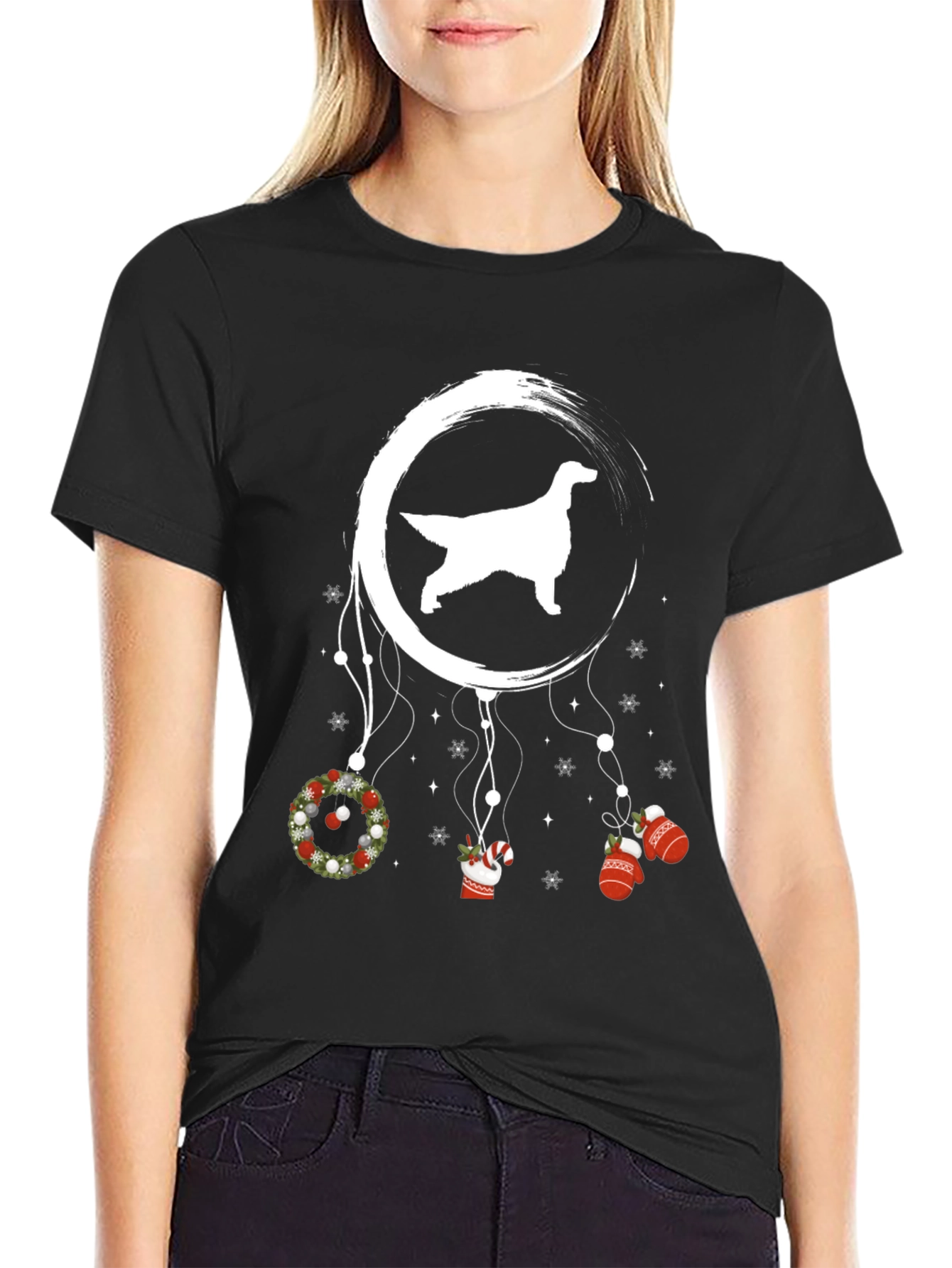 Dog Silhouette Christmas Dreamcatcher Tee