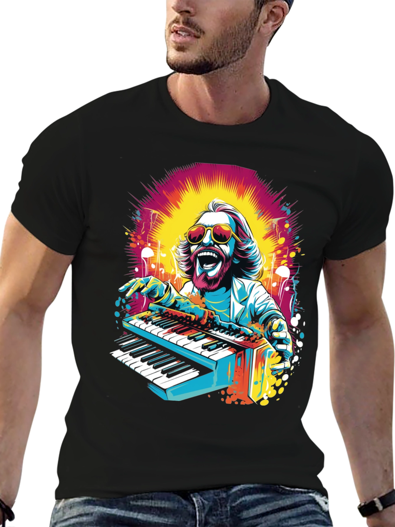 Retro Piano Man Graphic T-Shirt