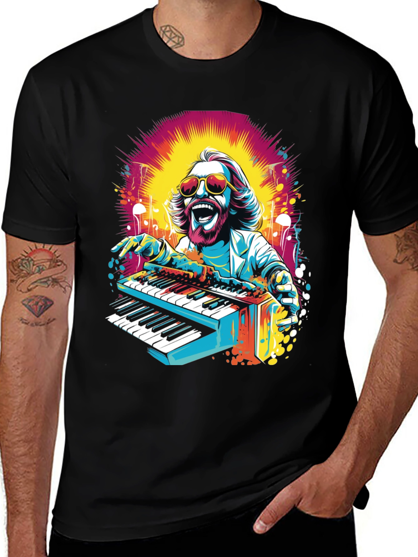 Retro Piano Man Graphic T-Shirt