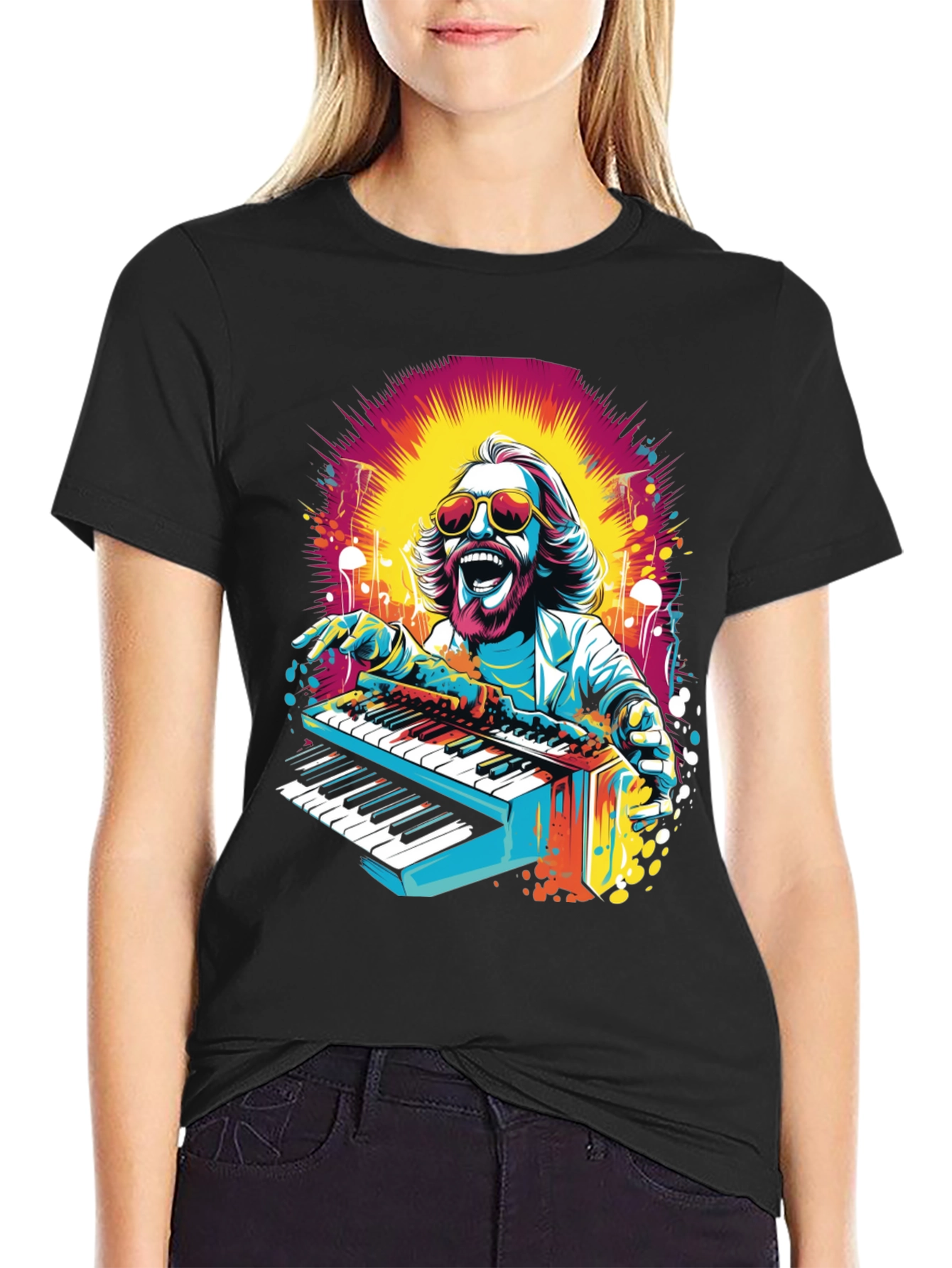 Retro Piano Man Graphic T-Shirt