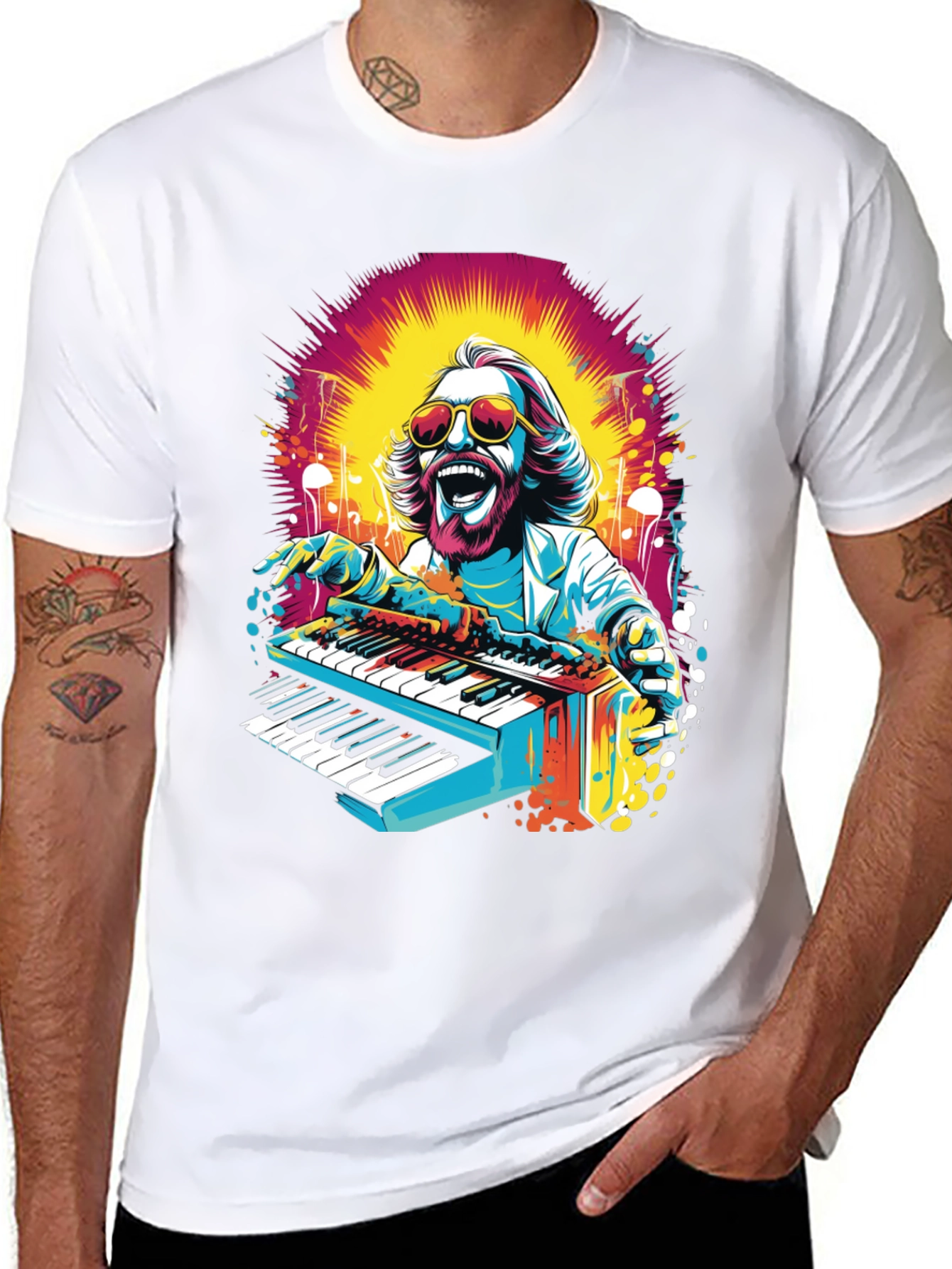 Retro Piano Man Graphic T-Shirt