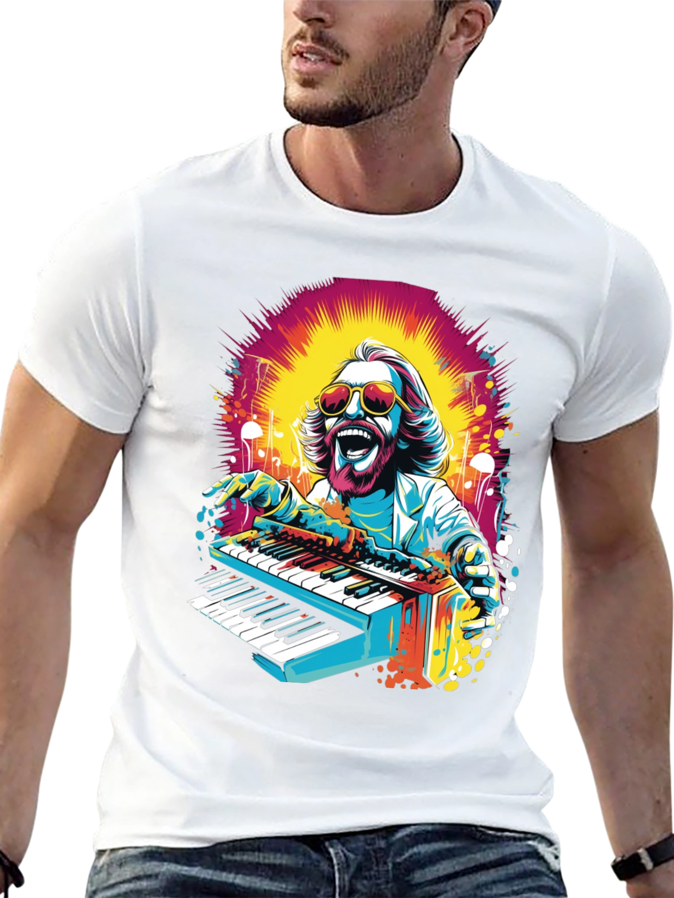 Retro Piano Man Graphic T-Shirt