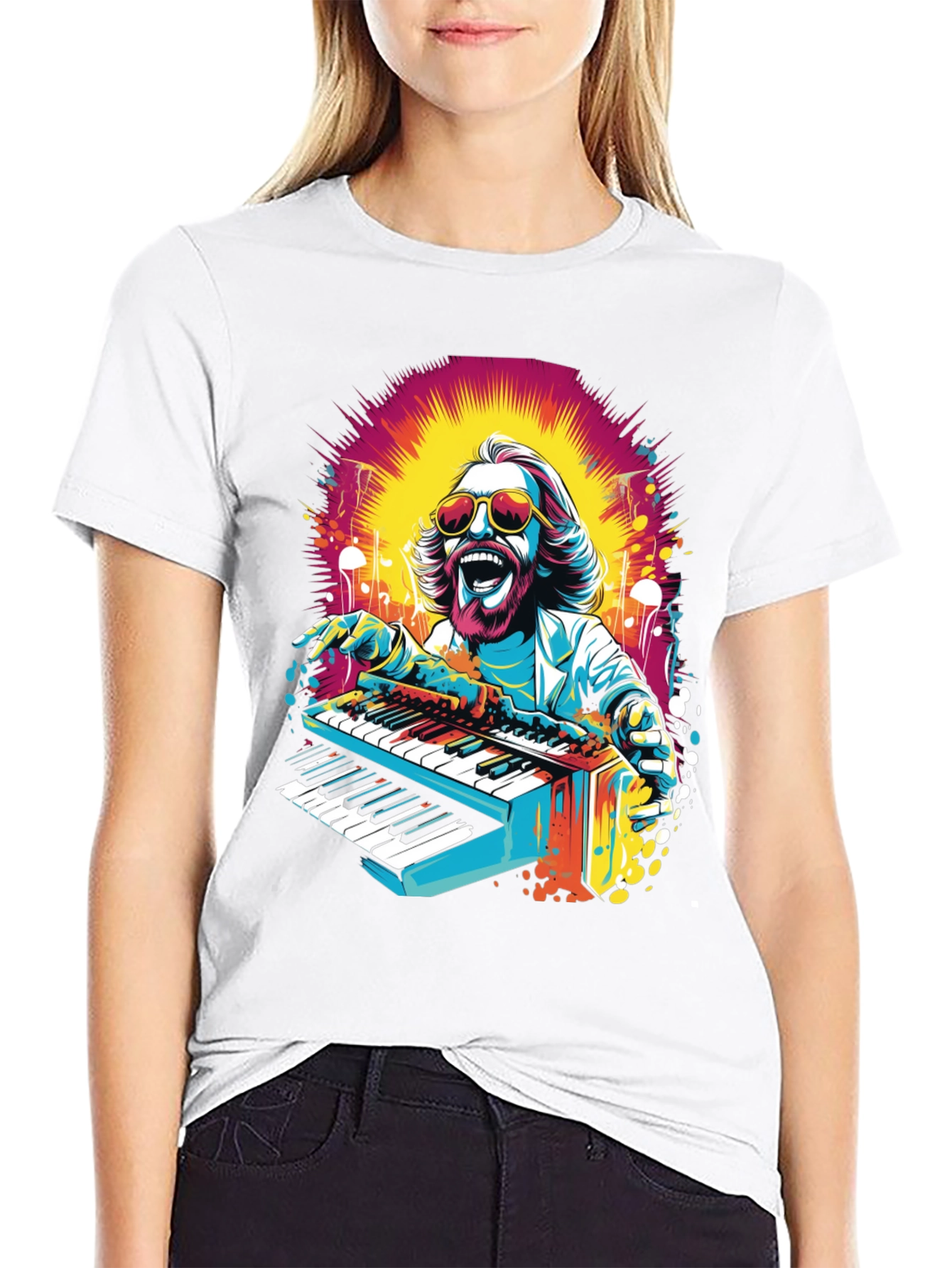 Retro Piano Man Graphic T-Shirt