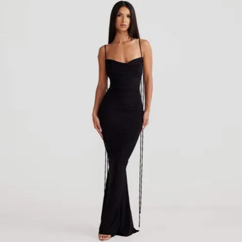 Women's Sexy Solid Strap Backless Maxi Dress