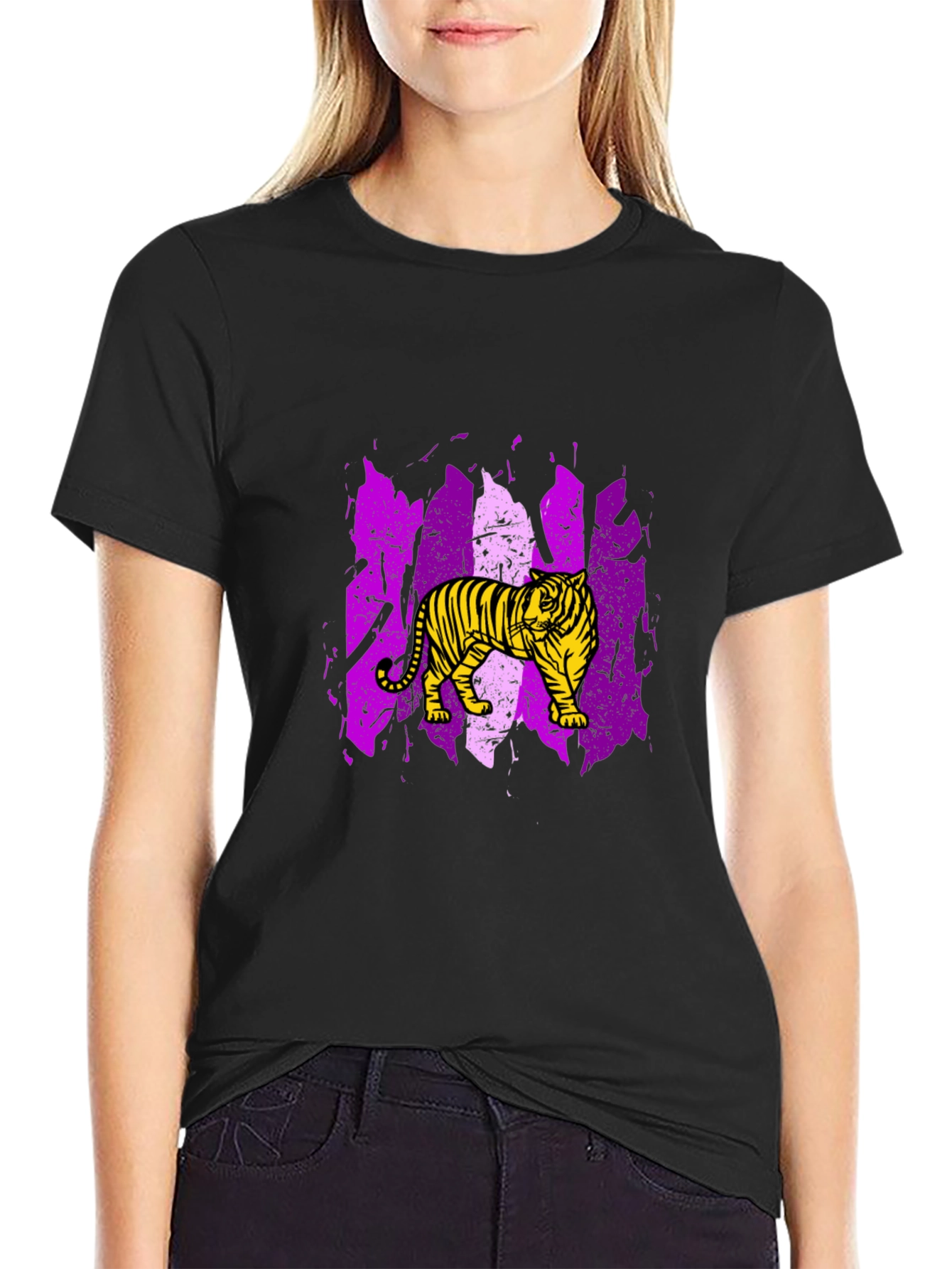 Tiger Graphic Tee - Black Cotton T-Shirt