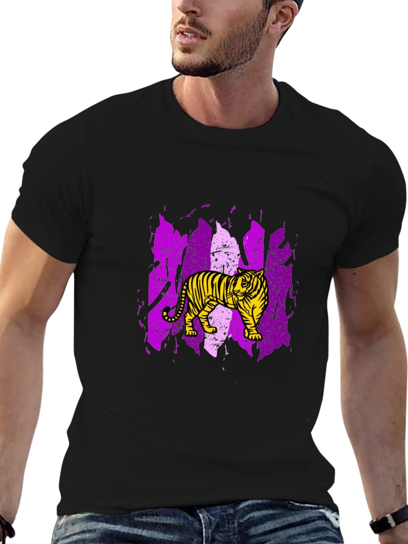 Tiger Graphic Tee - Black Cotton T-Shirt