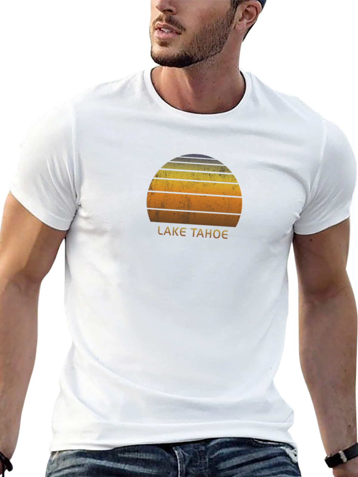 Lake Tahoe Graphic Tee - Retro Sunset Design