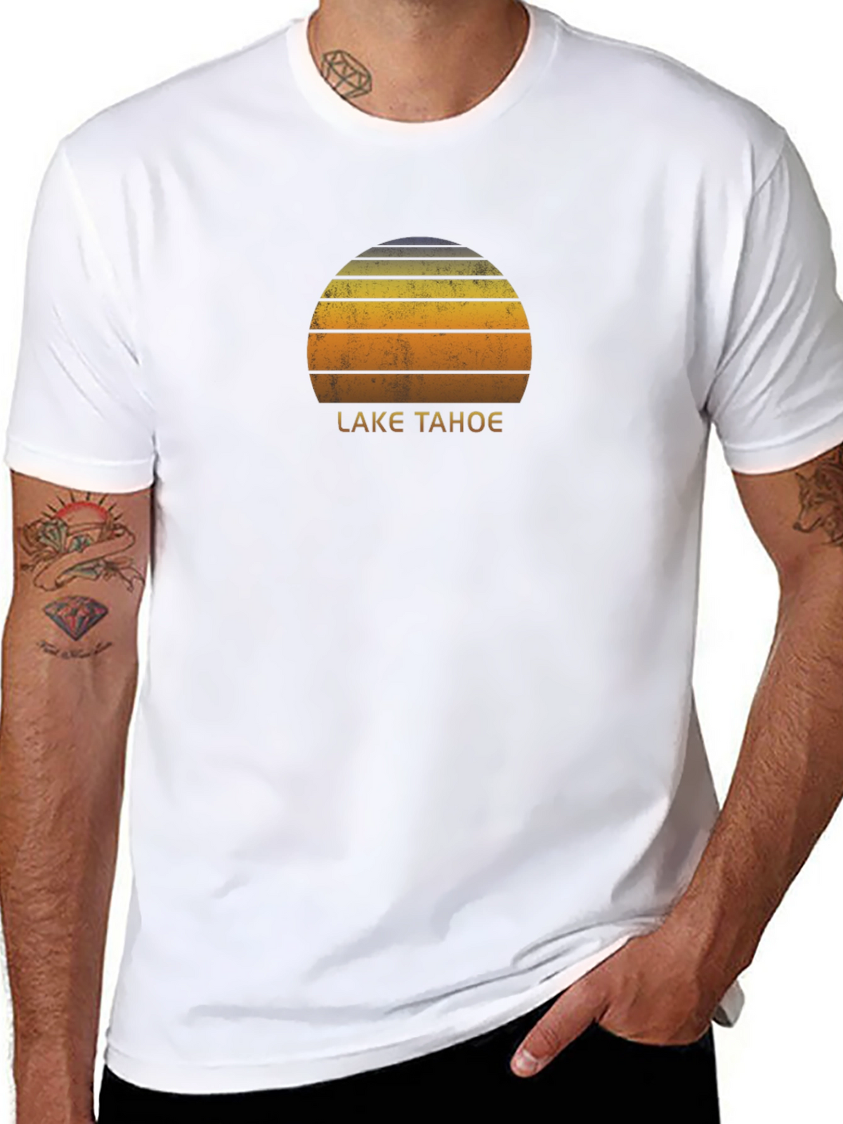 Lake Tahoe Graphic Tee - Retro Sunset Design