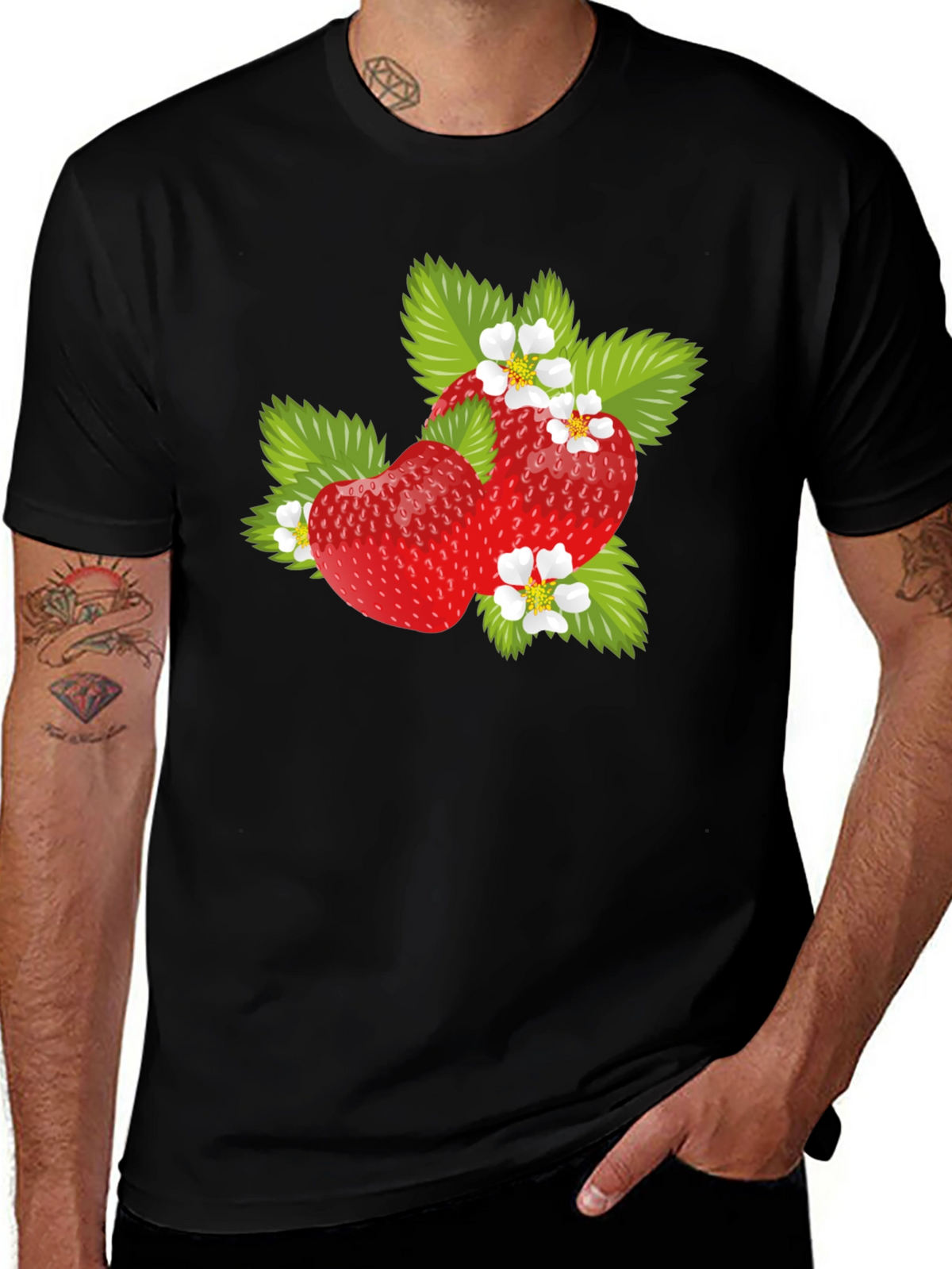 Strawberry Graphic Print Mens Black T-Shirt