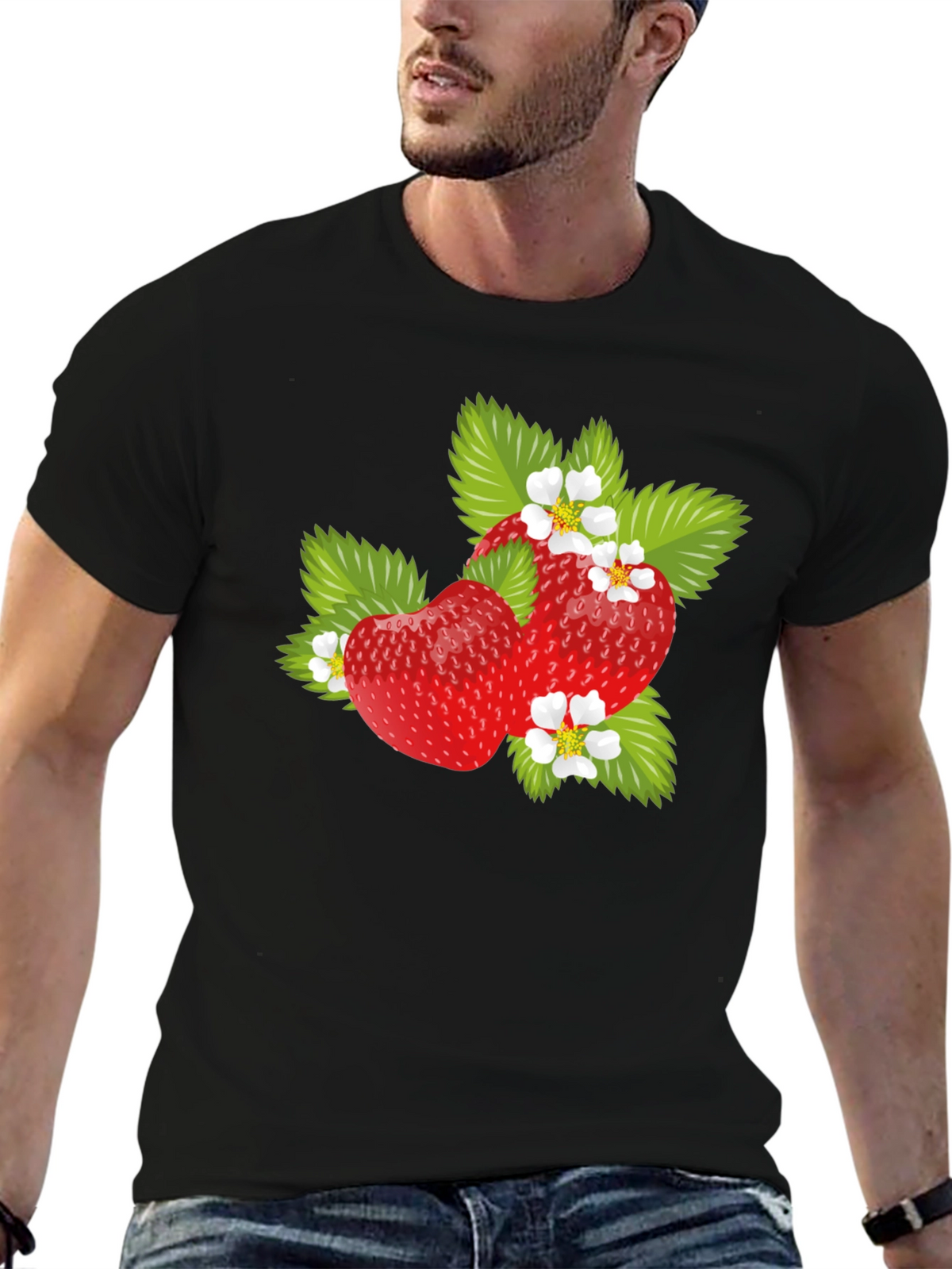 Strawberry Graphic Print Mens Black T-Shirt