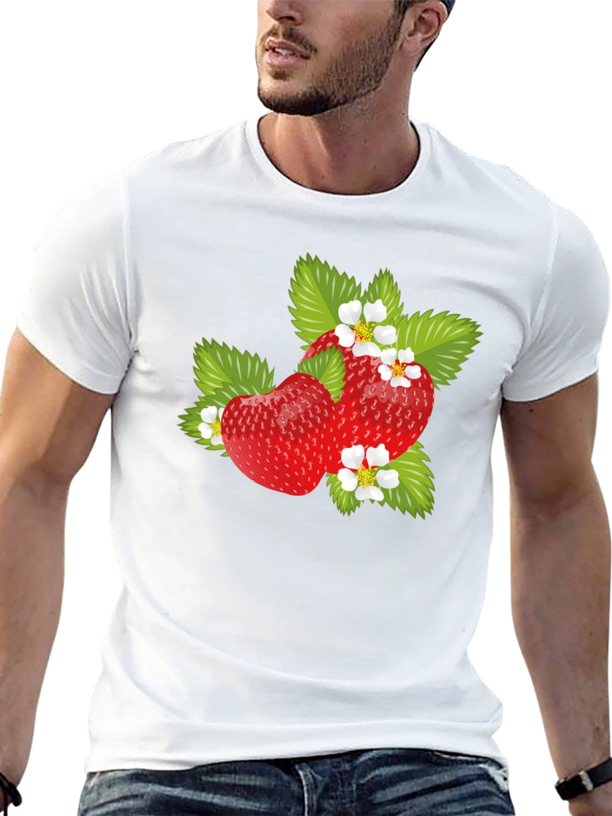 Strawberry Graphic Print Mens Black T-Shirt
