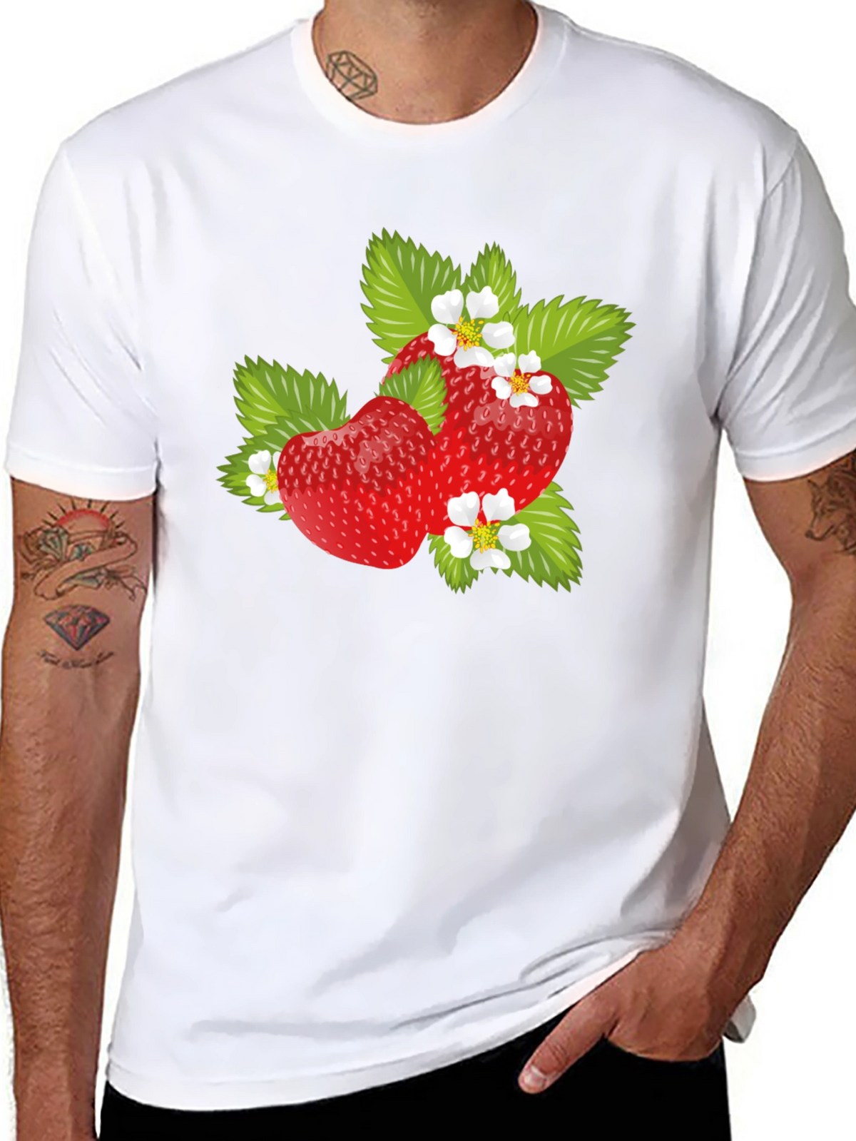 Strawberry Graphic Print Mens Black T-Shirt