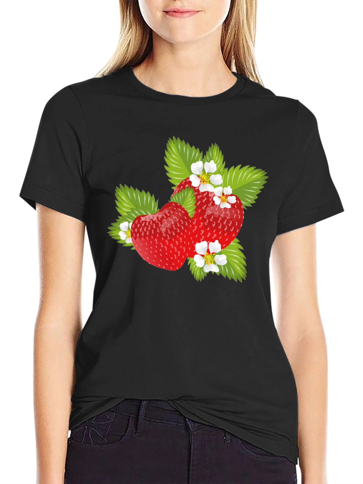 Strawberry Graphic Print Mens Black T-Shirt