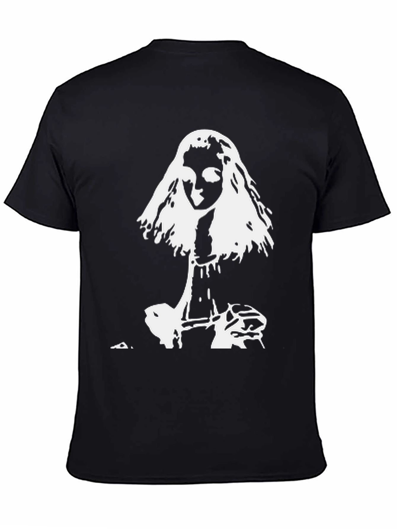 White Graphic Print Black T-Shirt