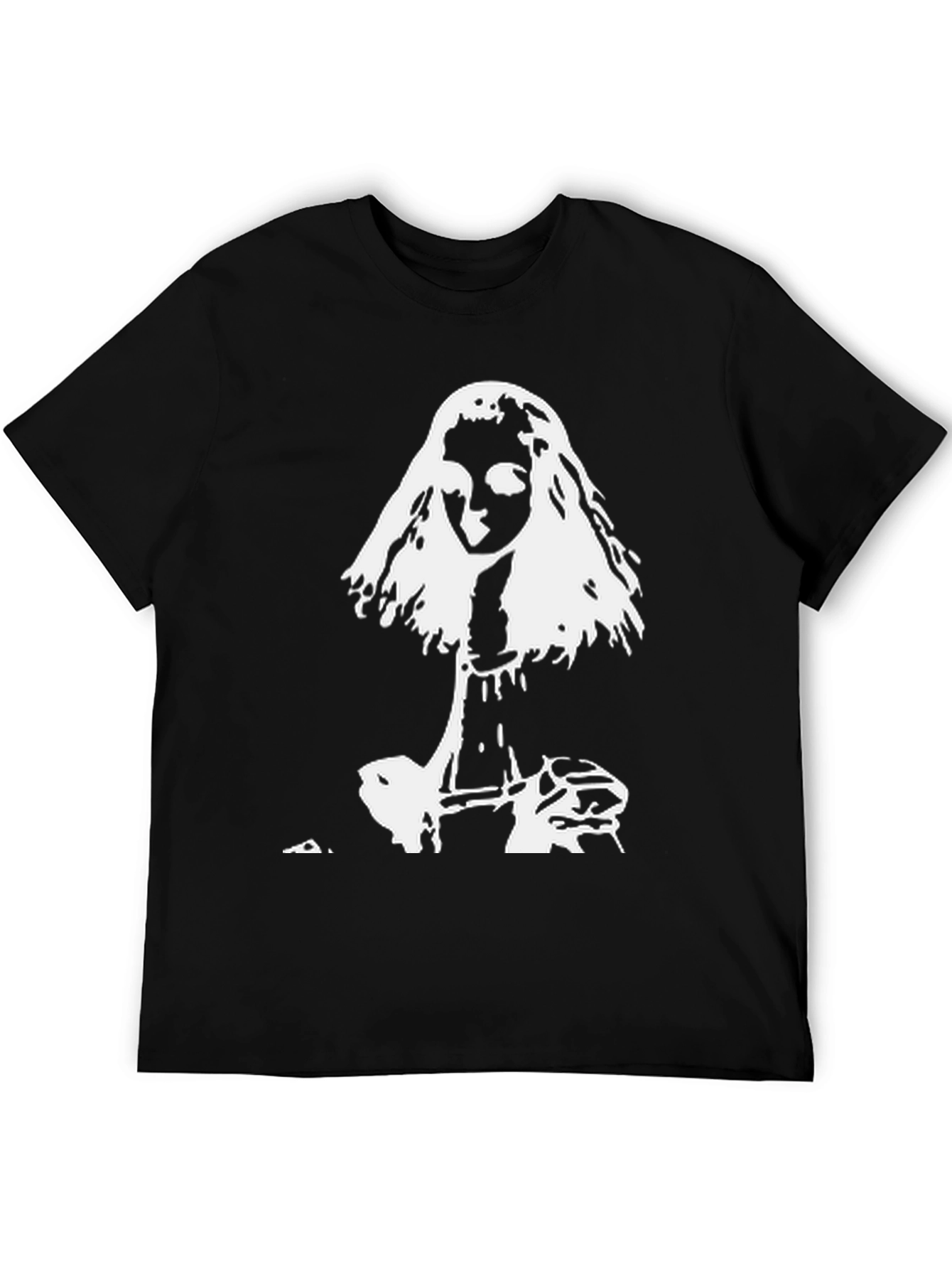 White Graphic Print Black T-Shirt