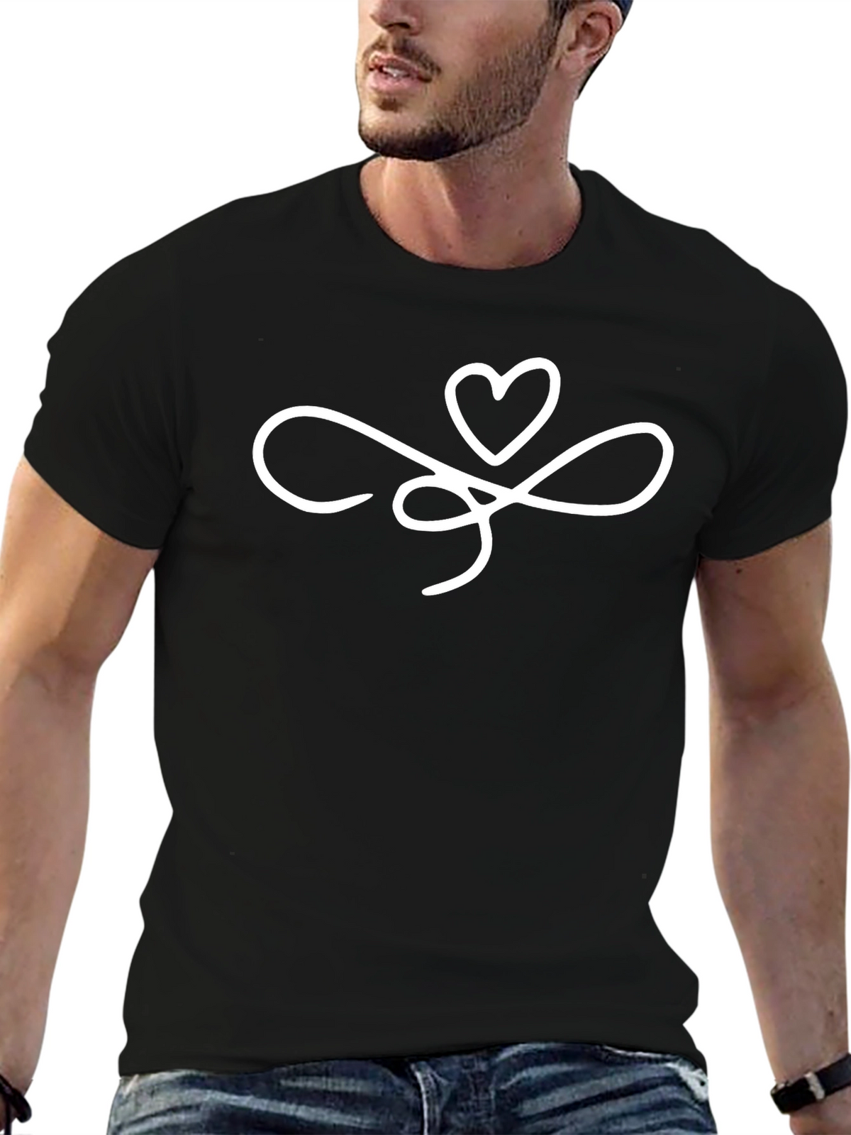 Heart Swirl Graphic Black T-Shirt