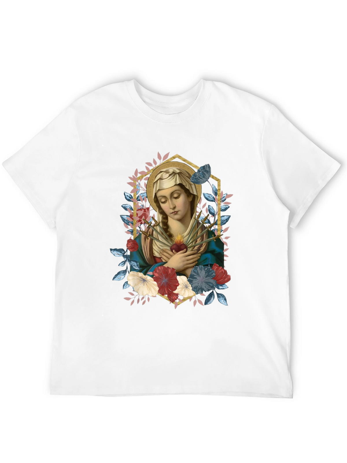 Virgin Mary Floral Graphic T-Shirt
