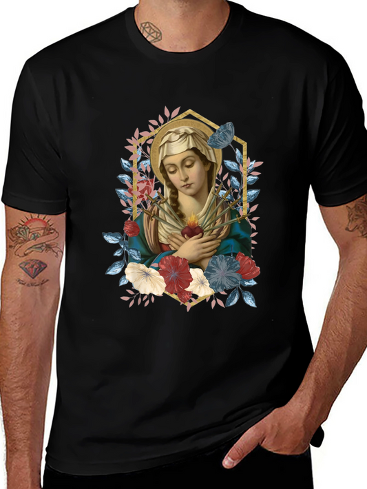 Virgin Mary Floral Graphic T-Shirt