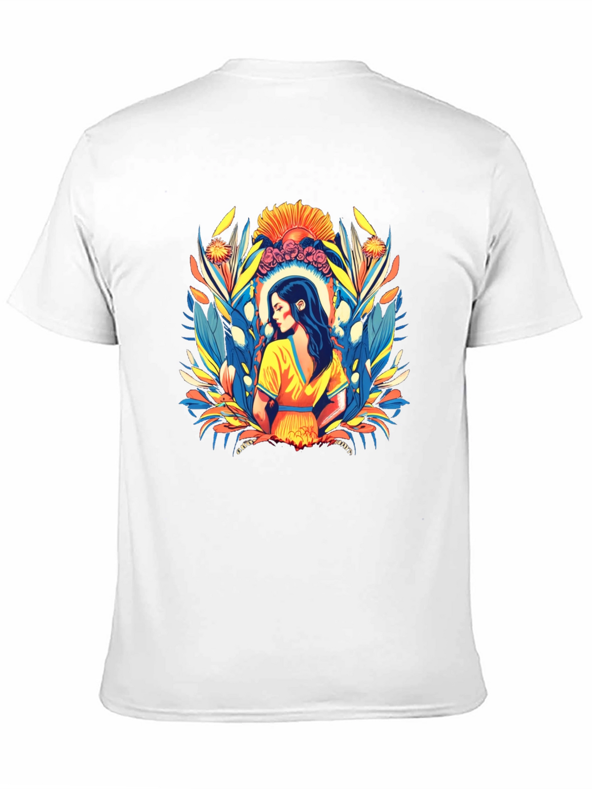 Black T-Shirt with Artistic Woman Floral Design