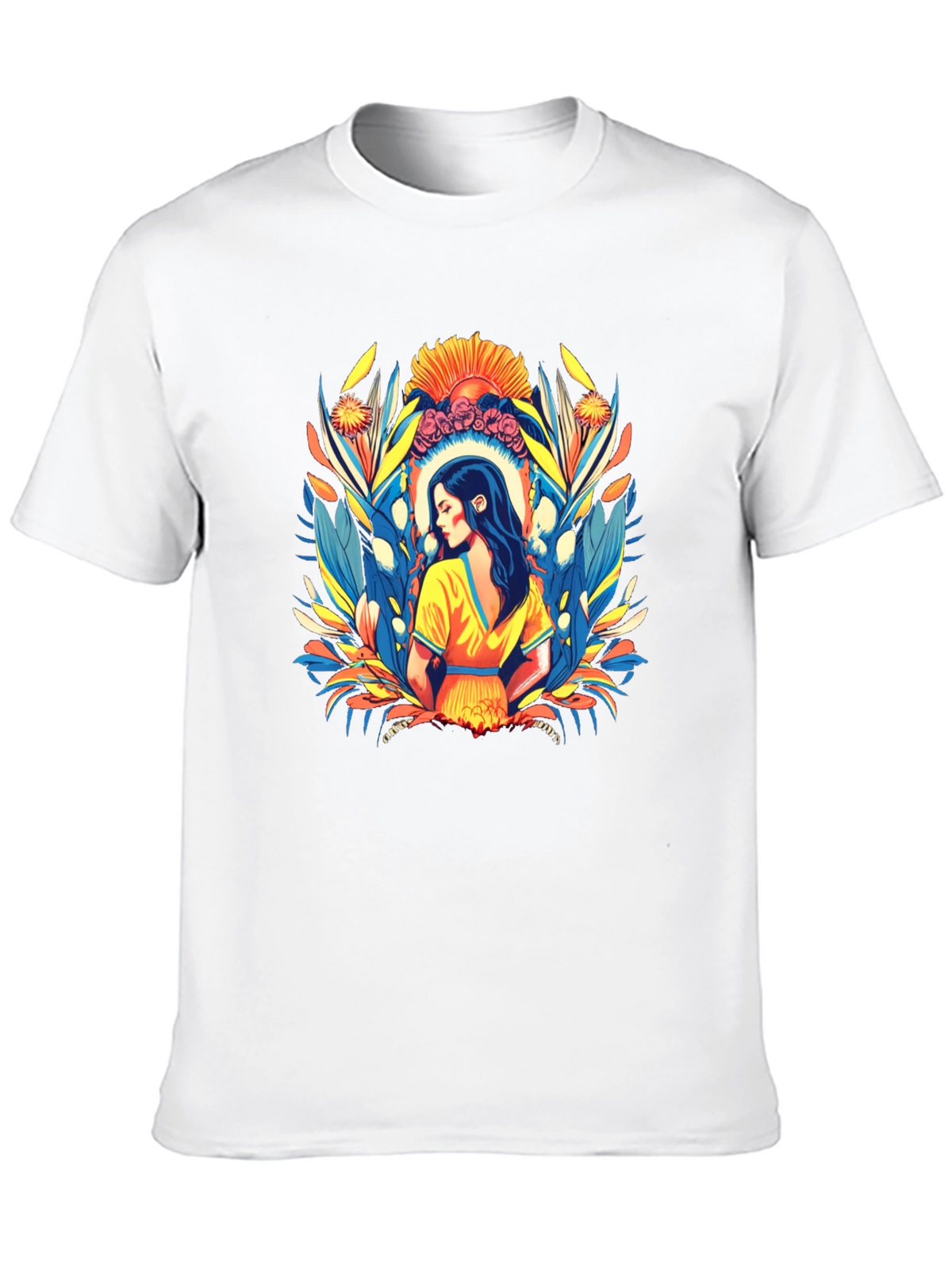 Black T-Shirt with Artistic Woman Floral Design