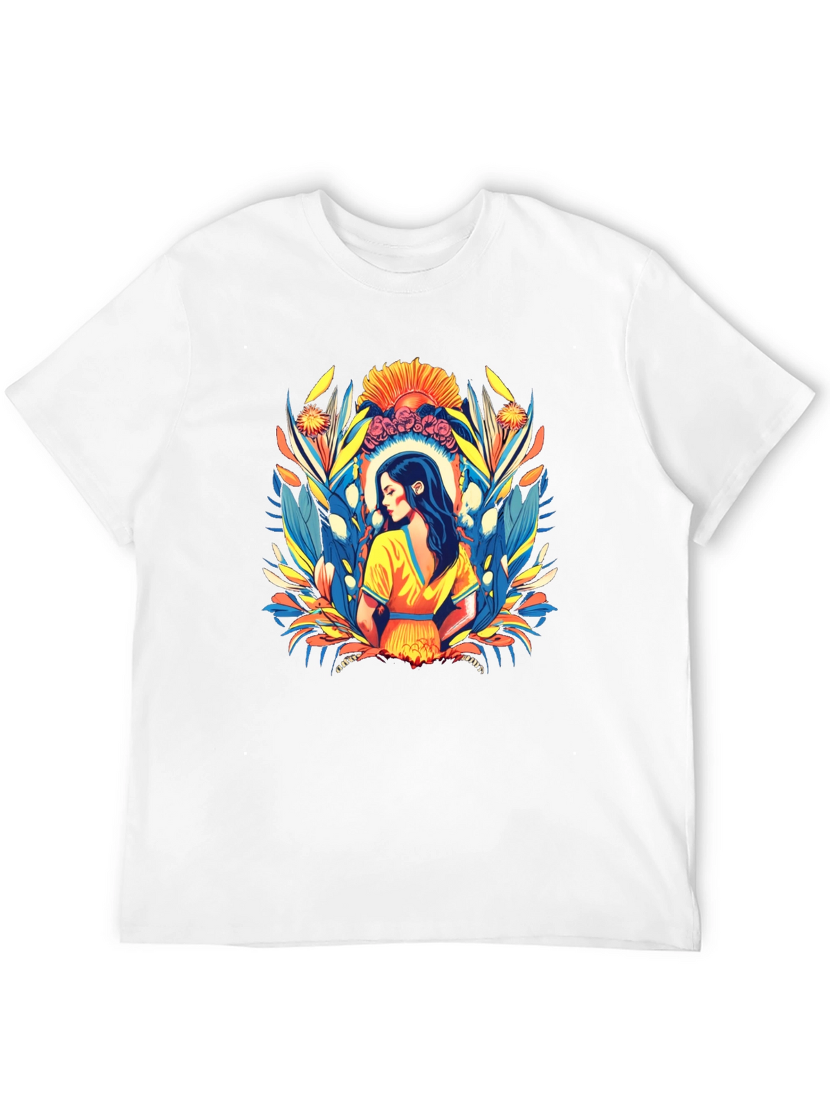 Black T-Shirt with Artistic Woman Floral Design