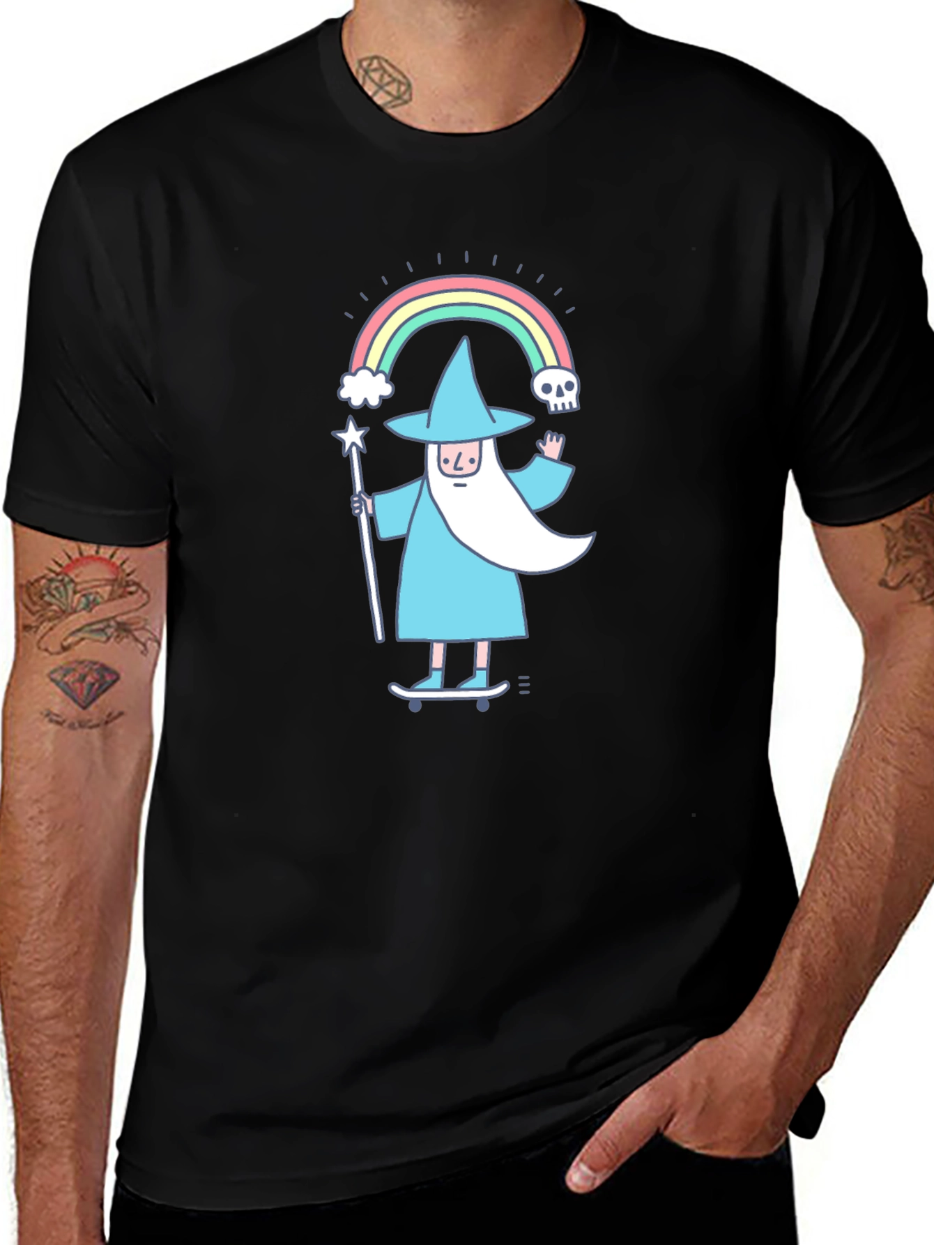 Wizard Skateboarder Graphic Tee - Black Cotton