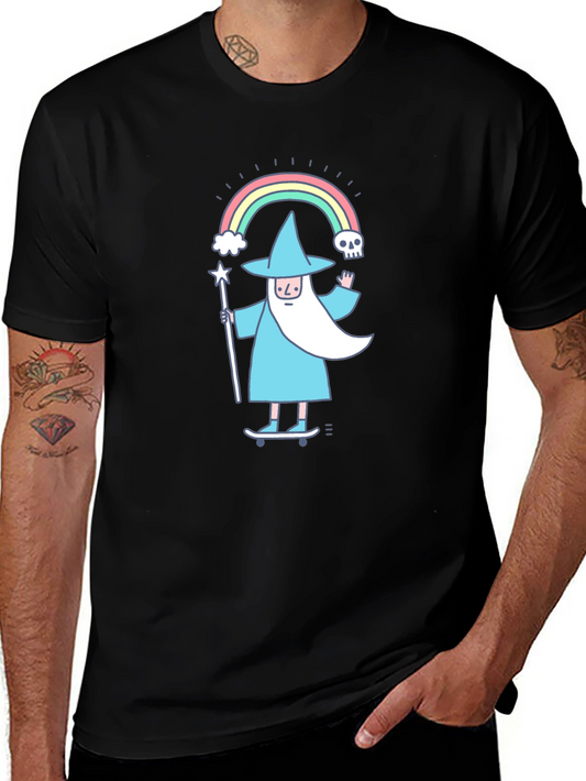 Wizard Skateboarder Graphic Tee - Black Cotton