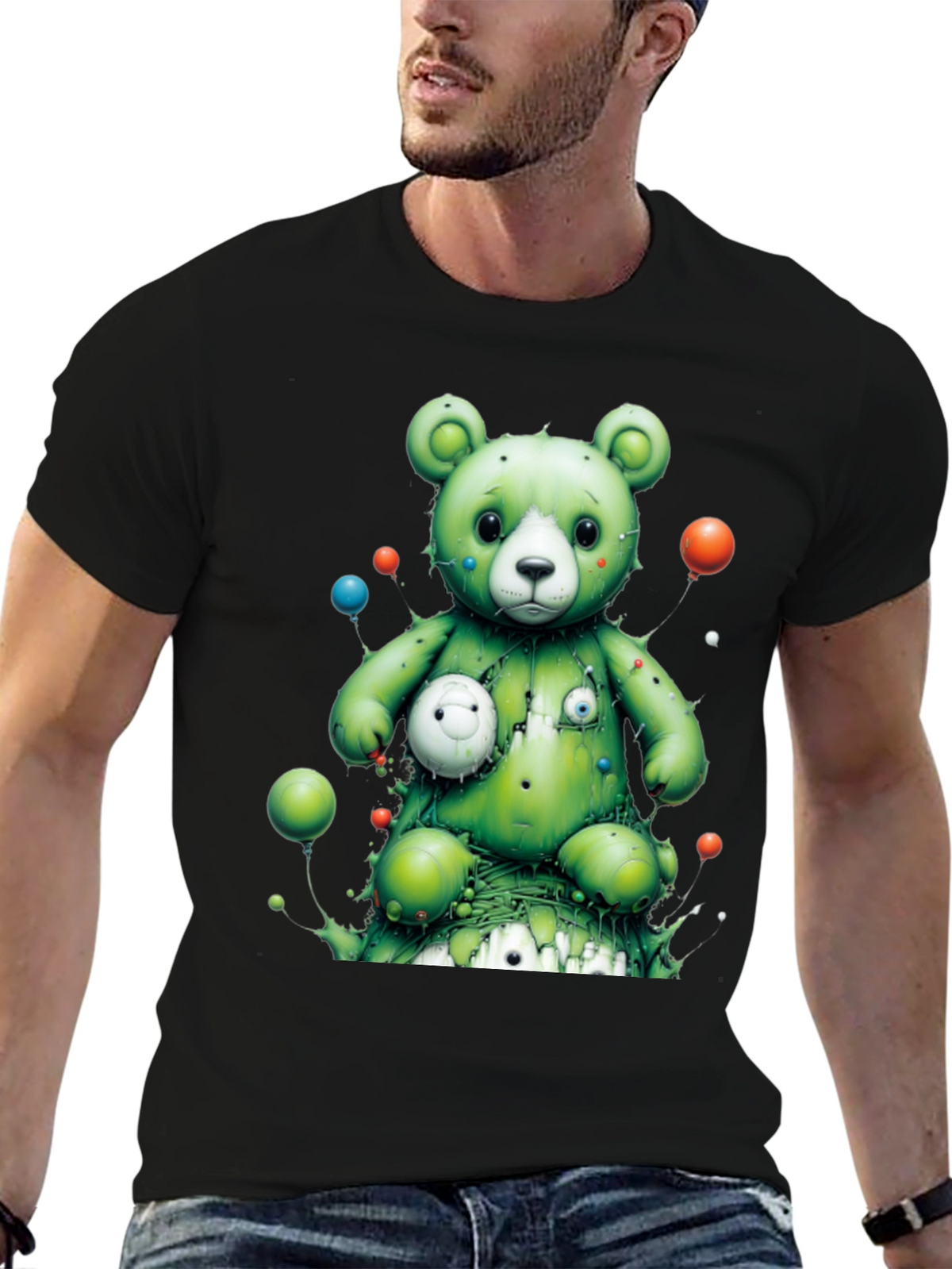 Unique Green Bear Graphic T-Shirt