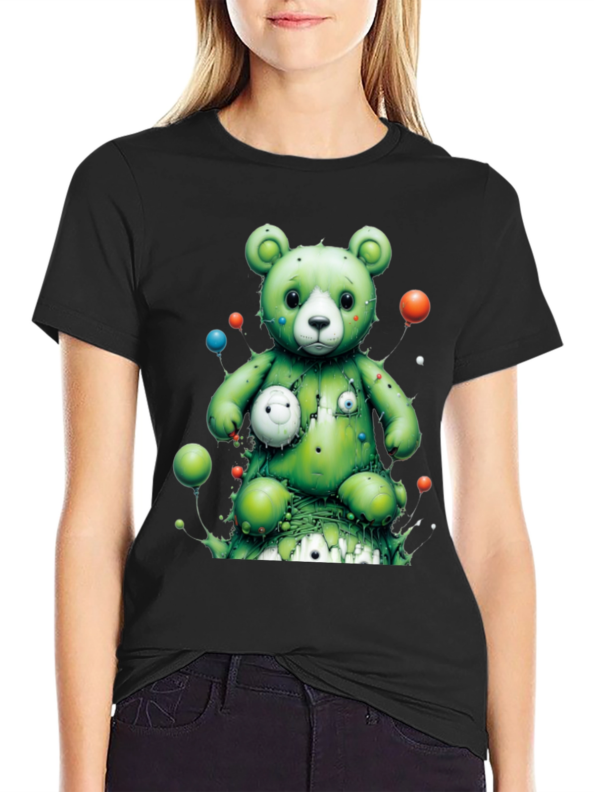 Unique Green Bear Graphic T-Shirt
