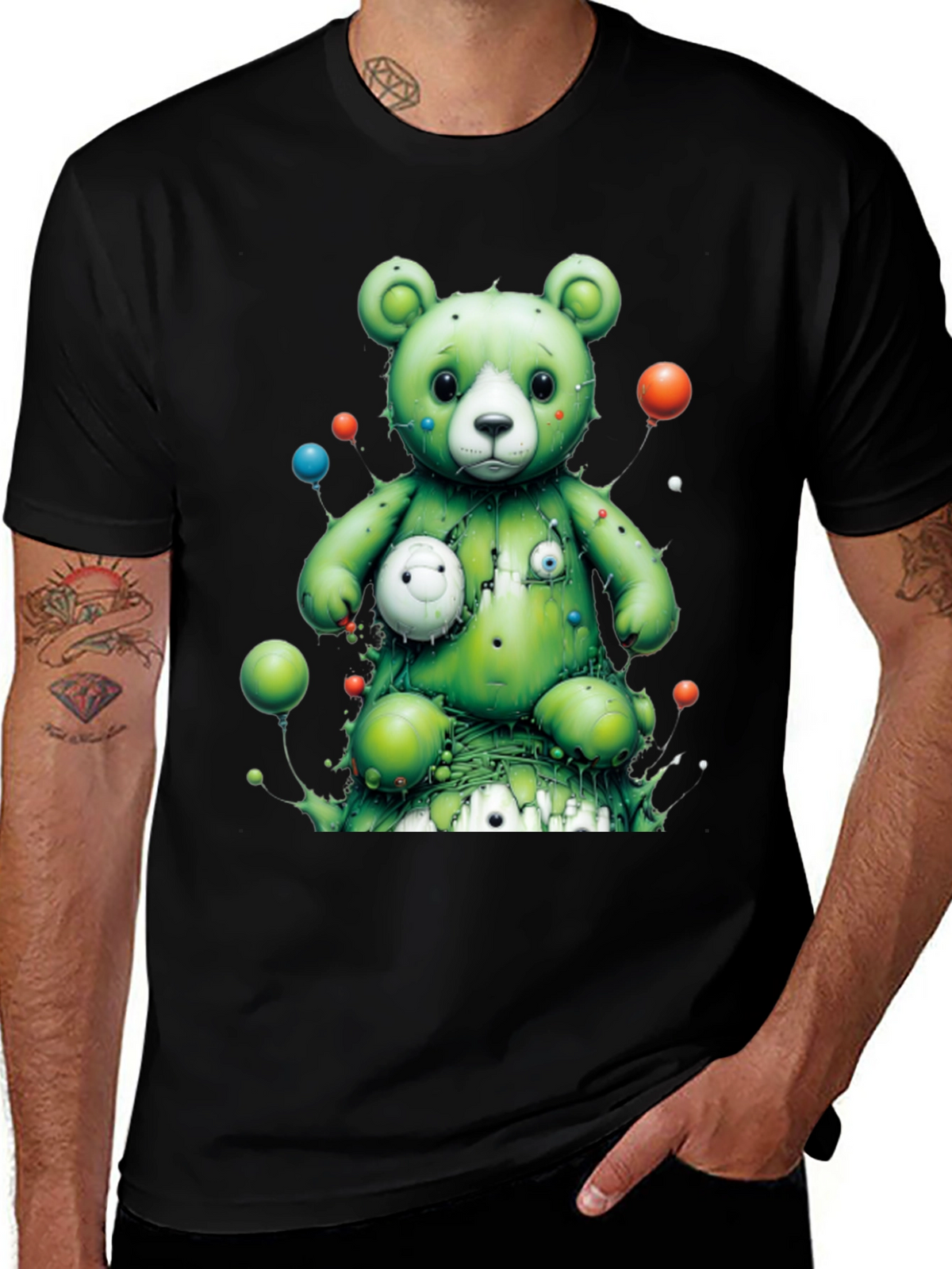 Unique Green Bear Graphic T-Shirt