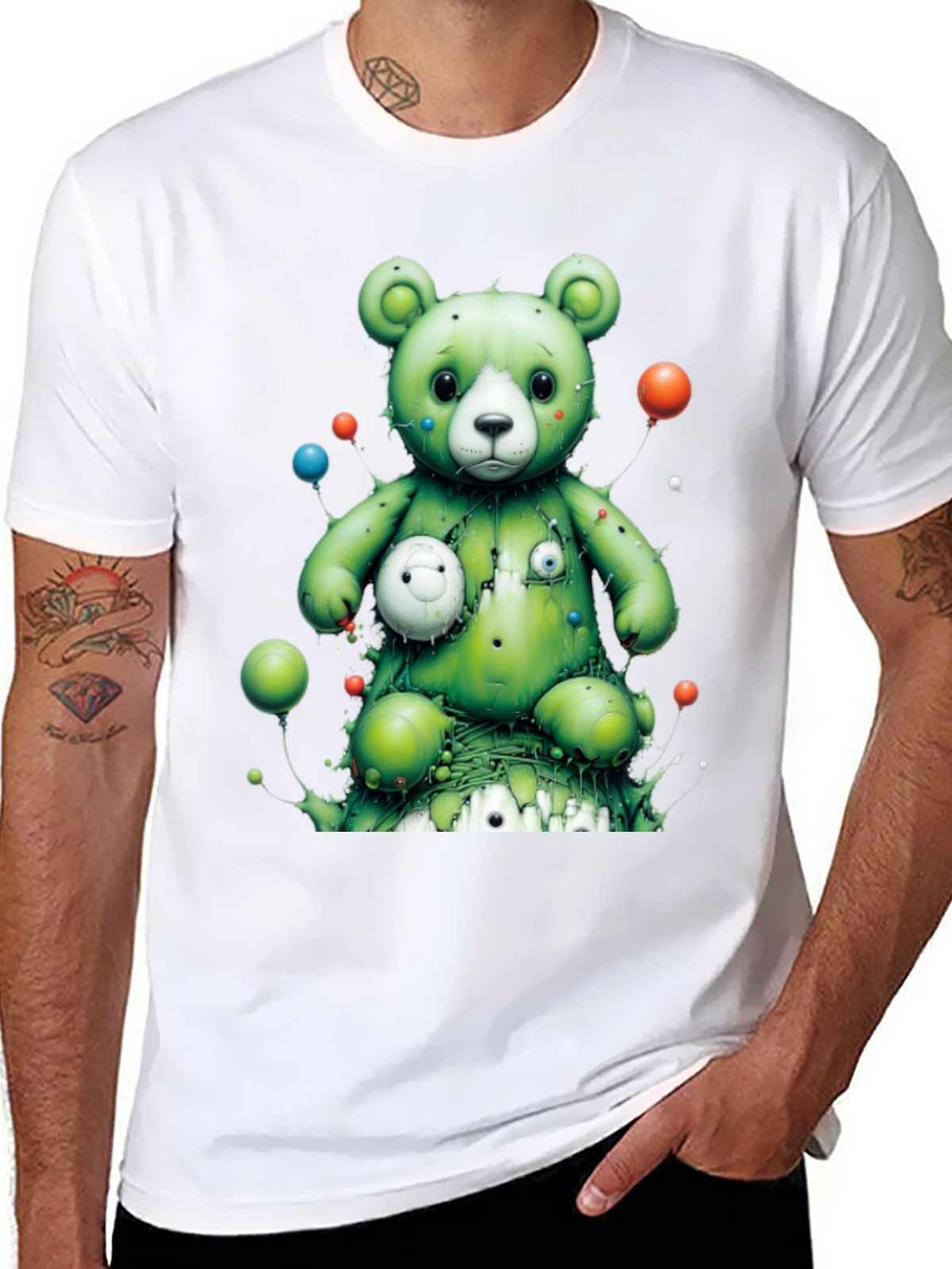 Unique Green Bear Graphic T-Shirt