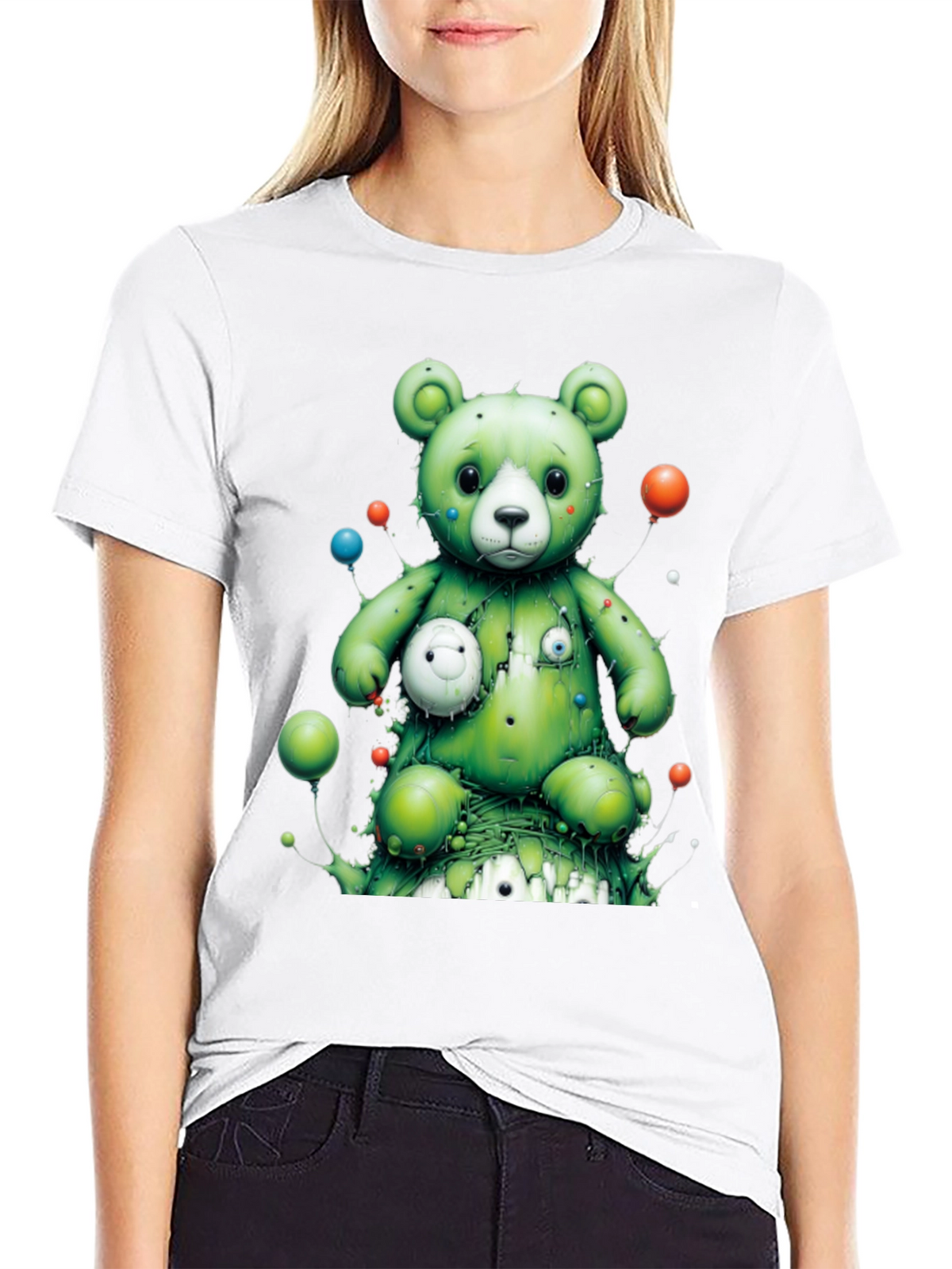 Unique Green Bear Graphic T-Shirt