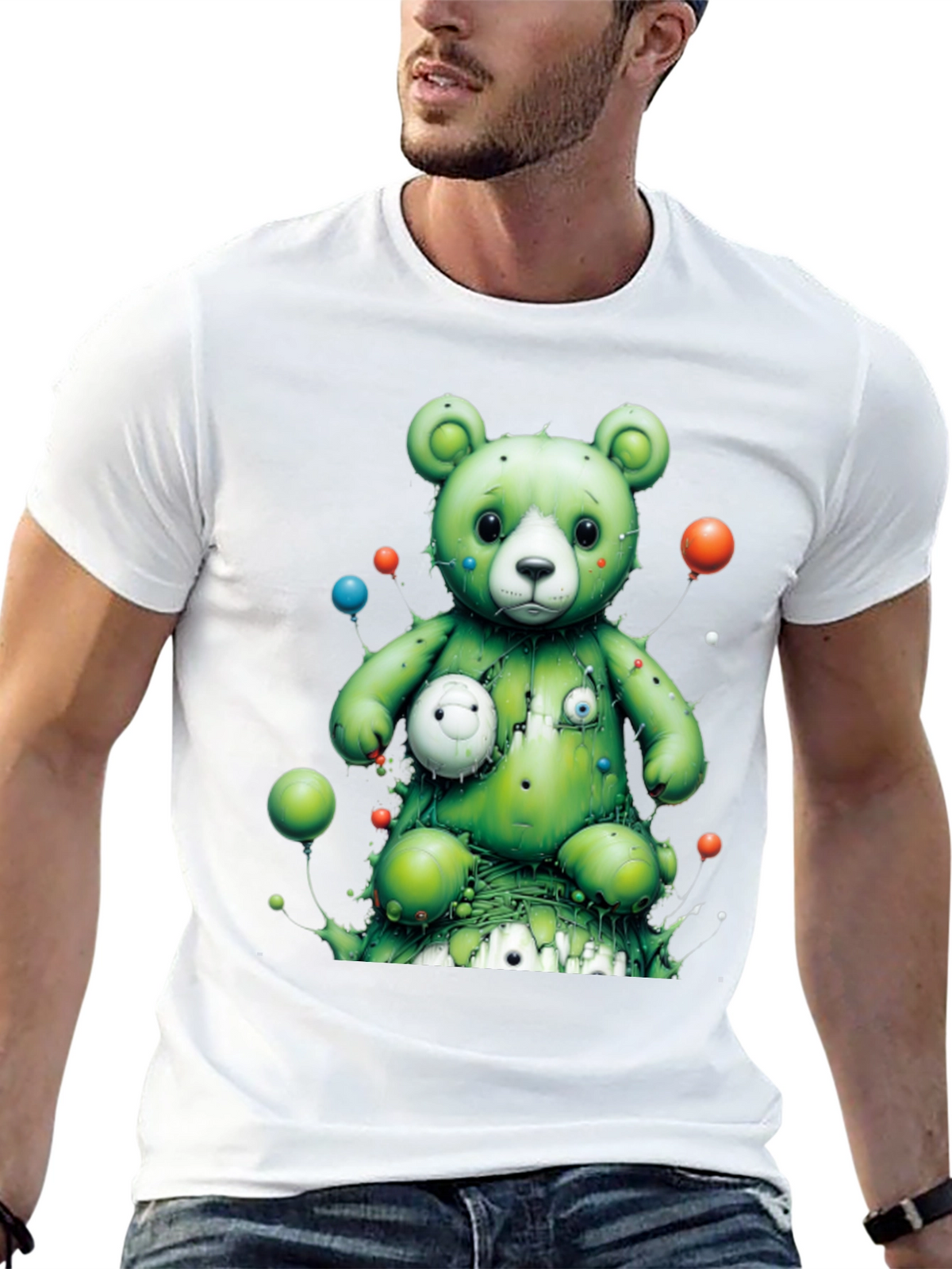 Unique Green Bear Graphic T-Shirt