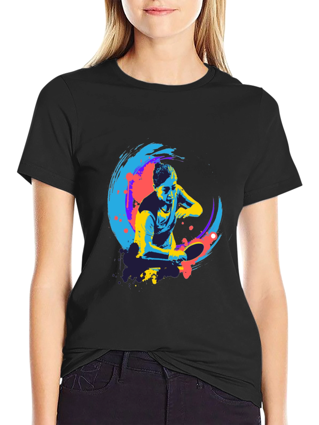 Cool Table Tennis Graphic Tee - Black
