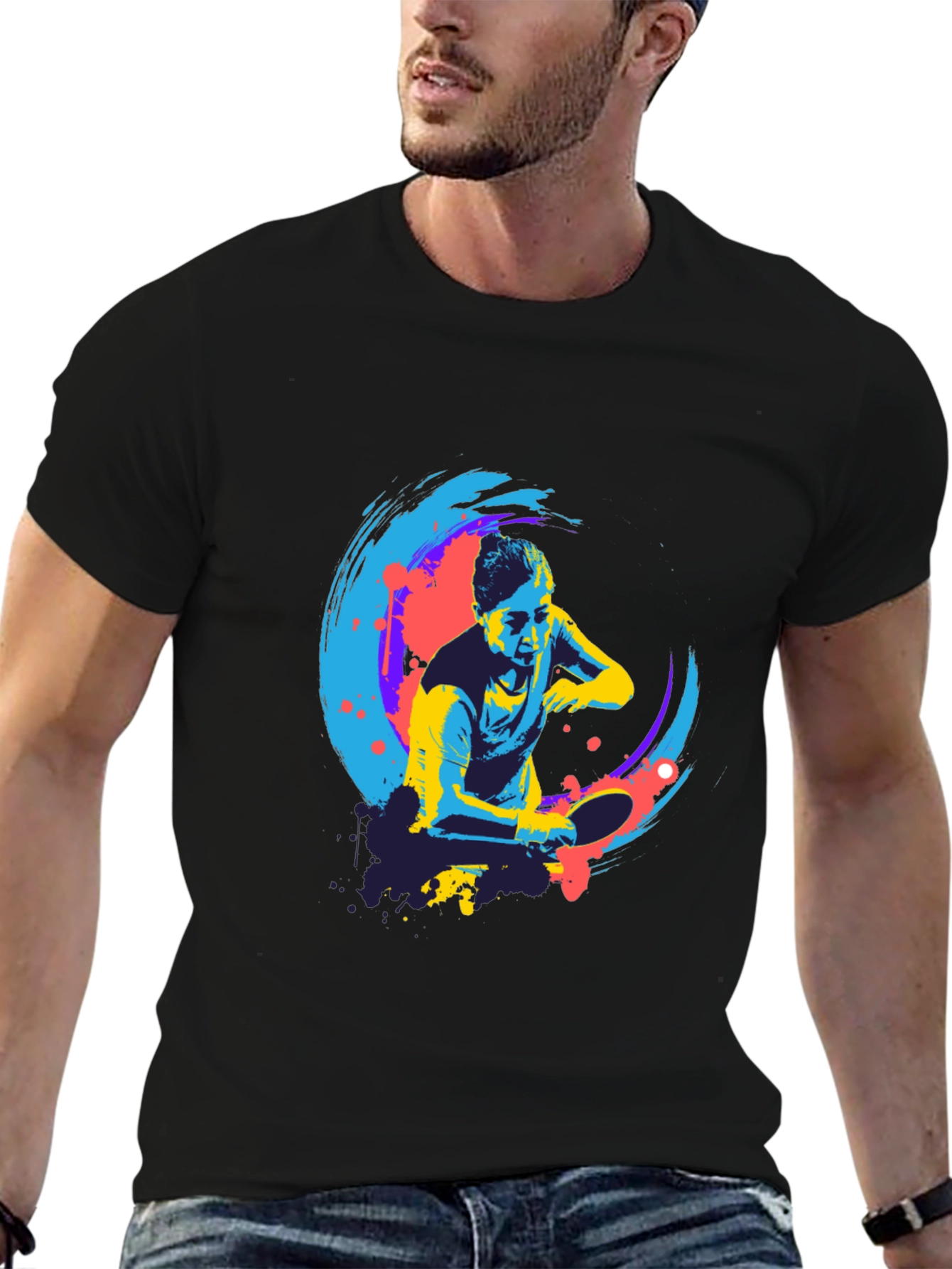 Cool Table Tennis Graphic Tee - Black