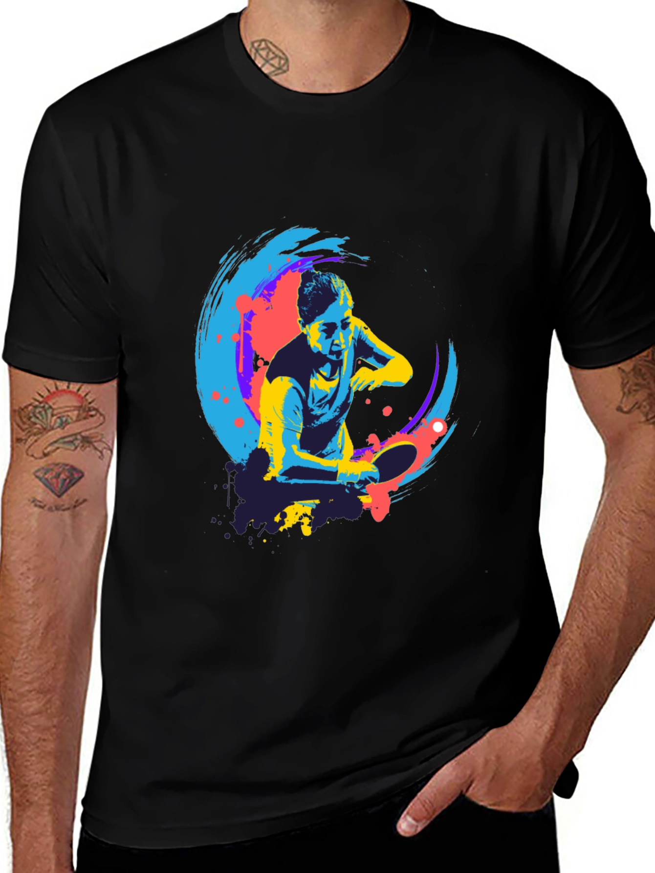 Cool Table Tennis Graphic Tee - Black