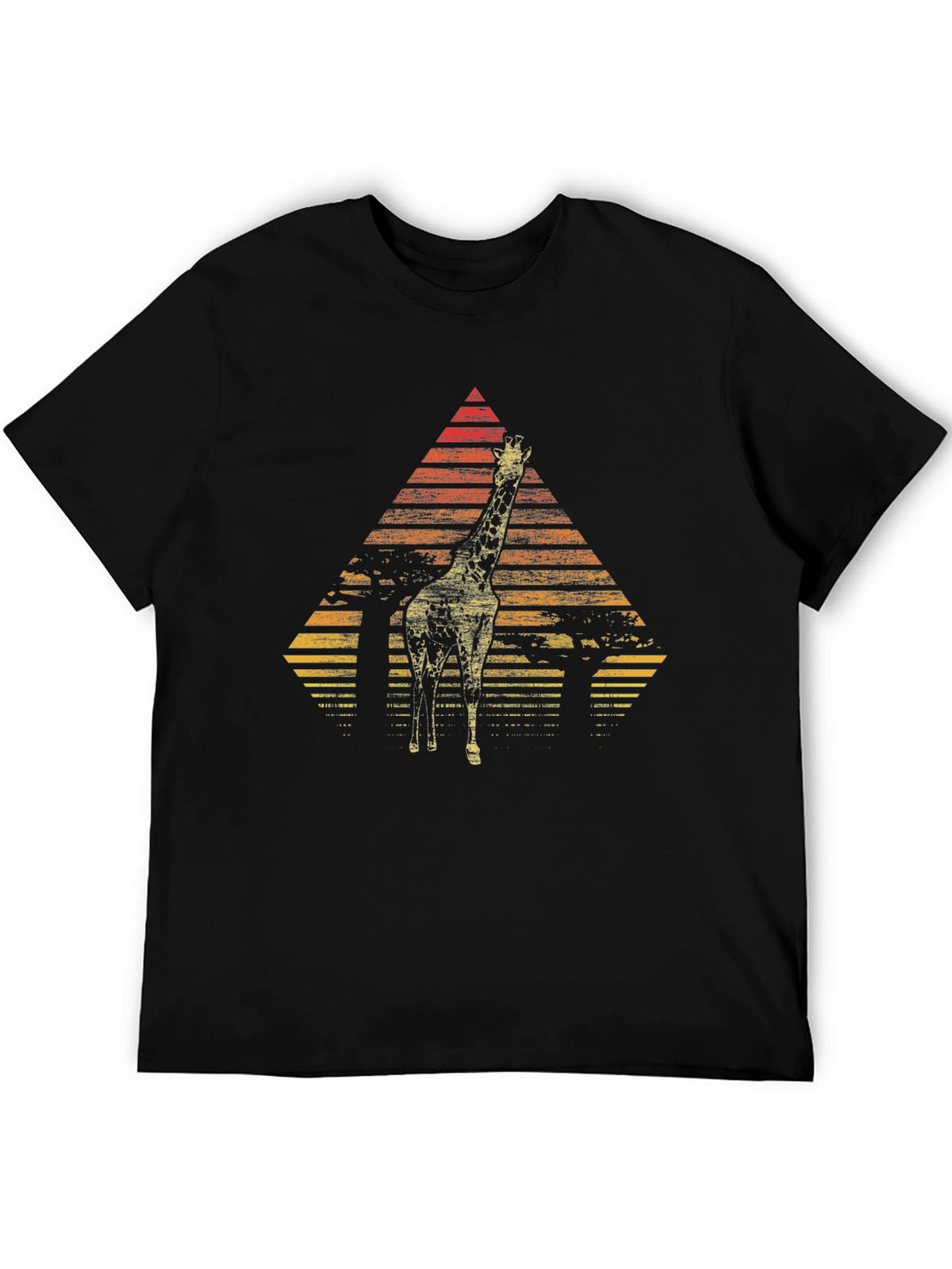 Giraffe Sunset Graphic Tee - Stylish Mens Black T-Shirt