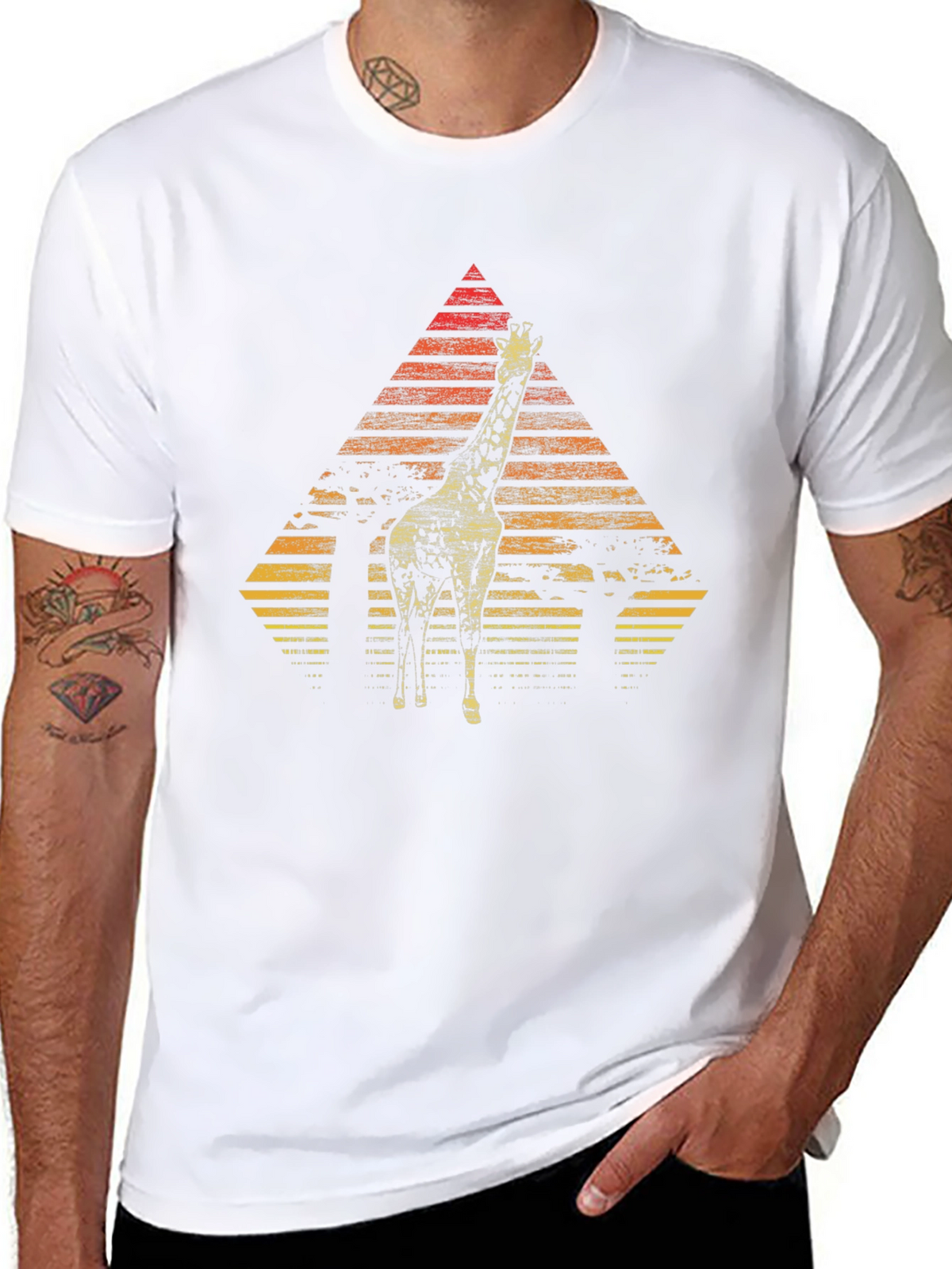 Giraffe Sunset Graphic Tee - Stylish Mens Black T-Shirt