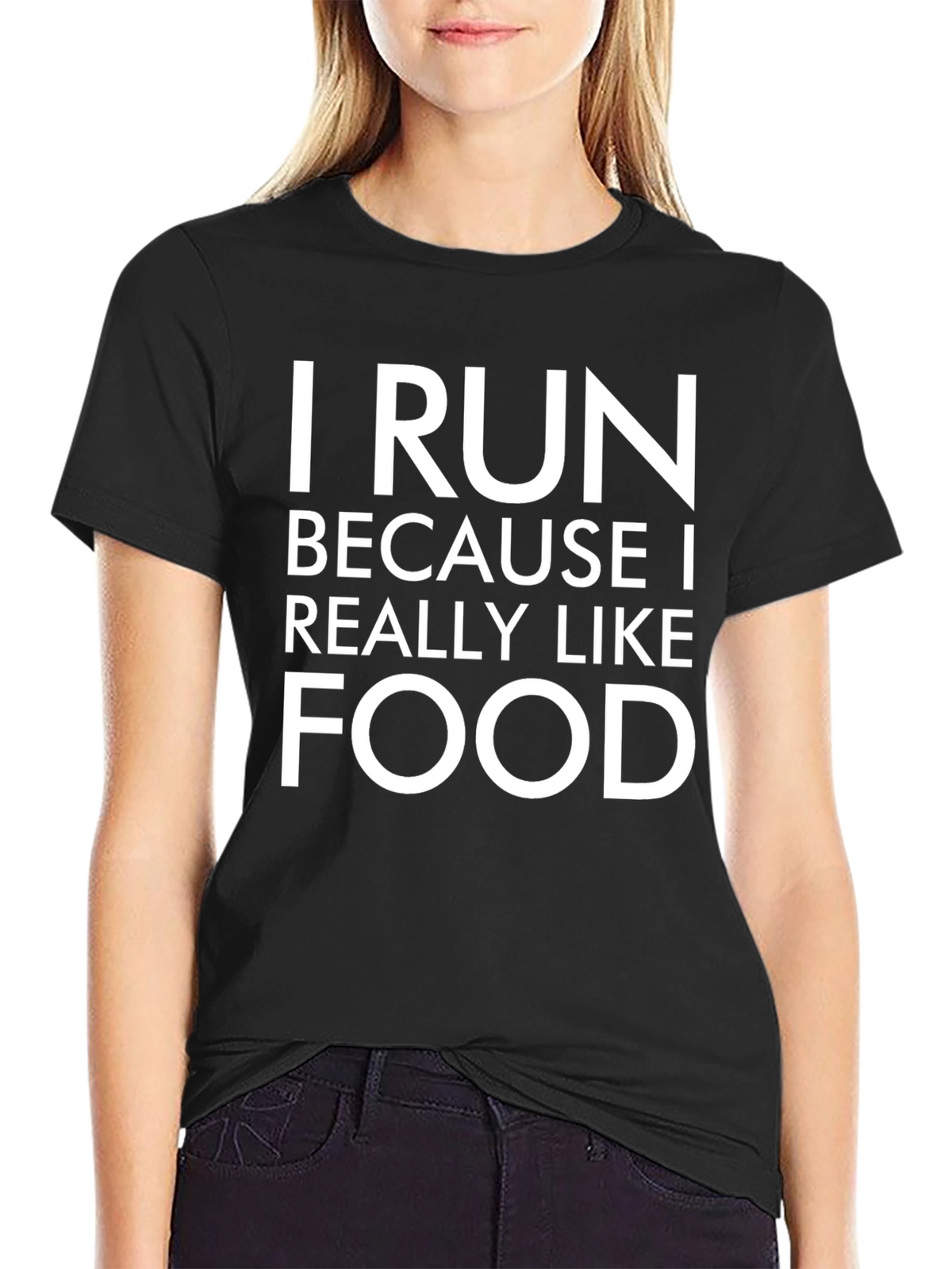 I Run Because I Like Food Black Graphic T-Shirt