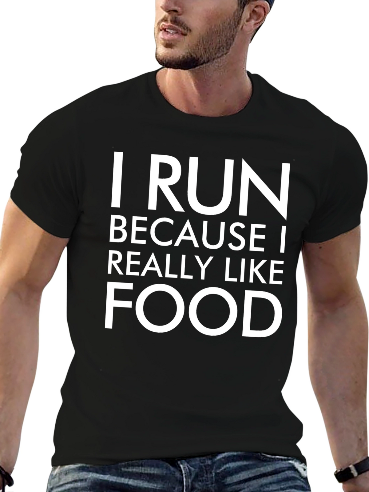 I Run Because I Like Food Black Graphic T-Shirt