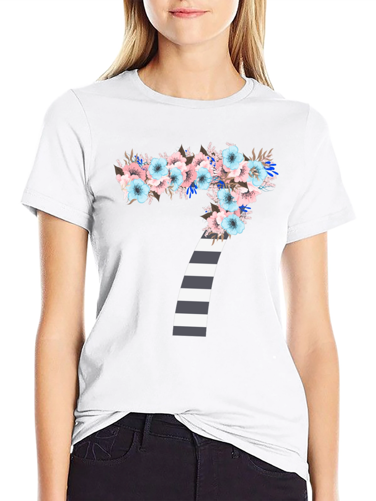 Floral Number 7 Striped Graphic Tee
