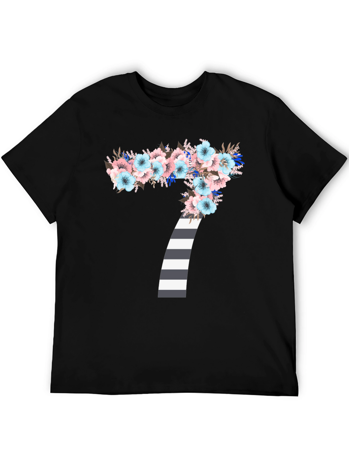 Floral Number 7 Striped Graphic Tee