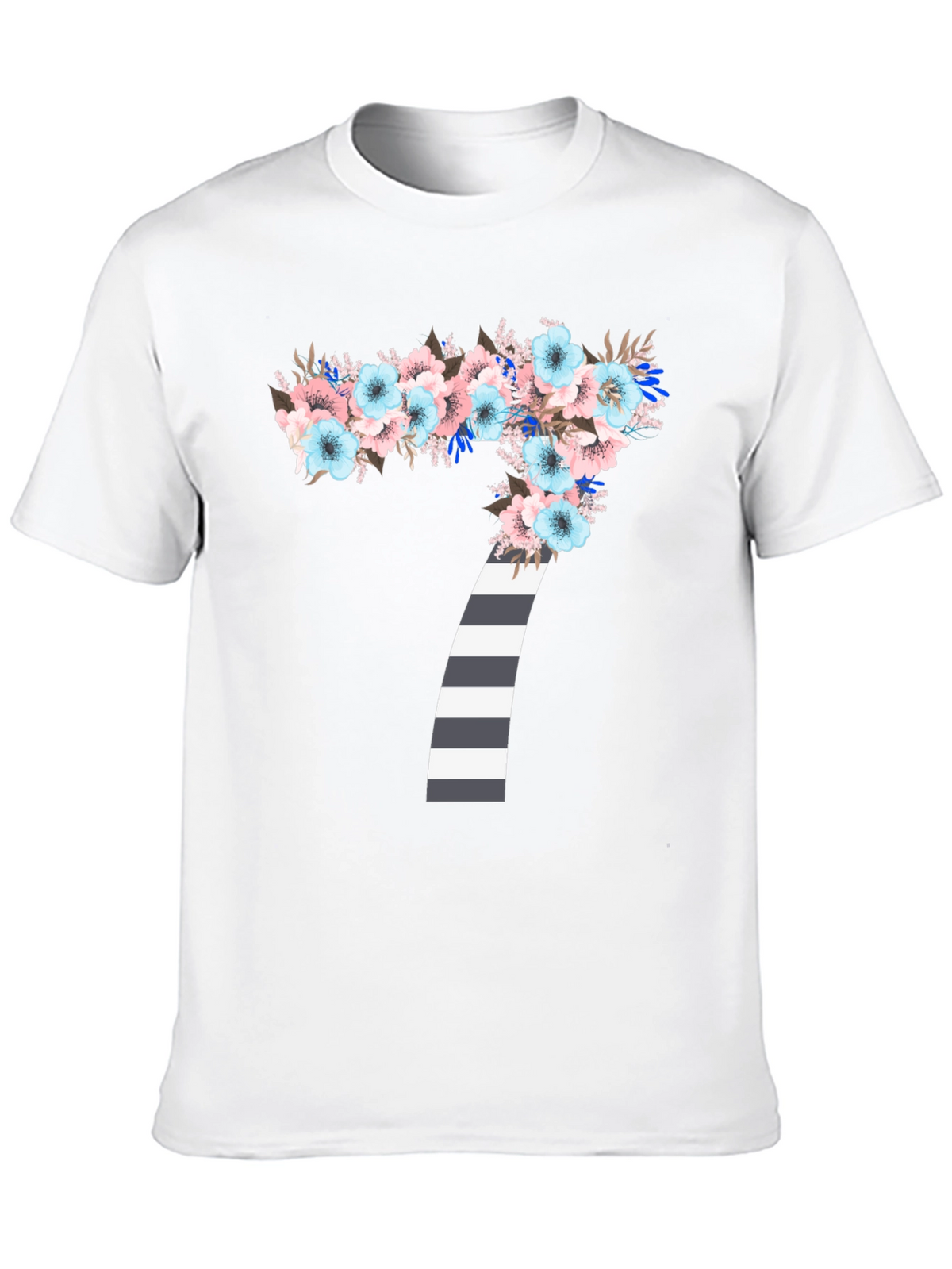 Floral Number 7 Striped Graphic Tee