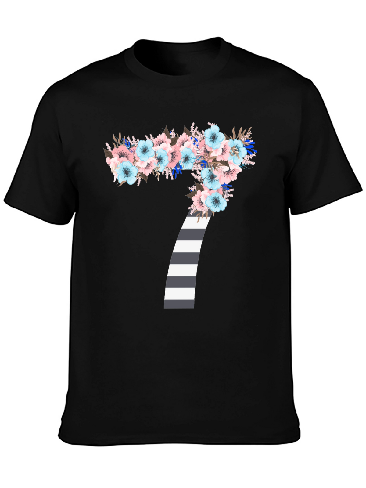 Floral Number 7 Striped Graphic Tee