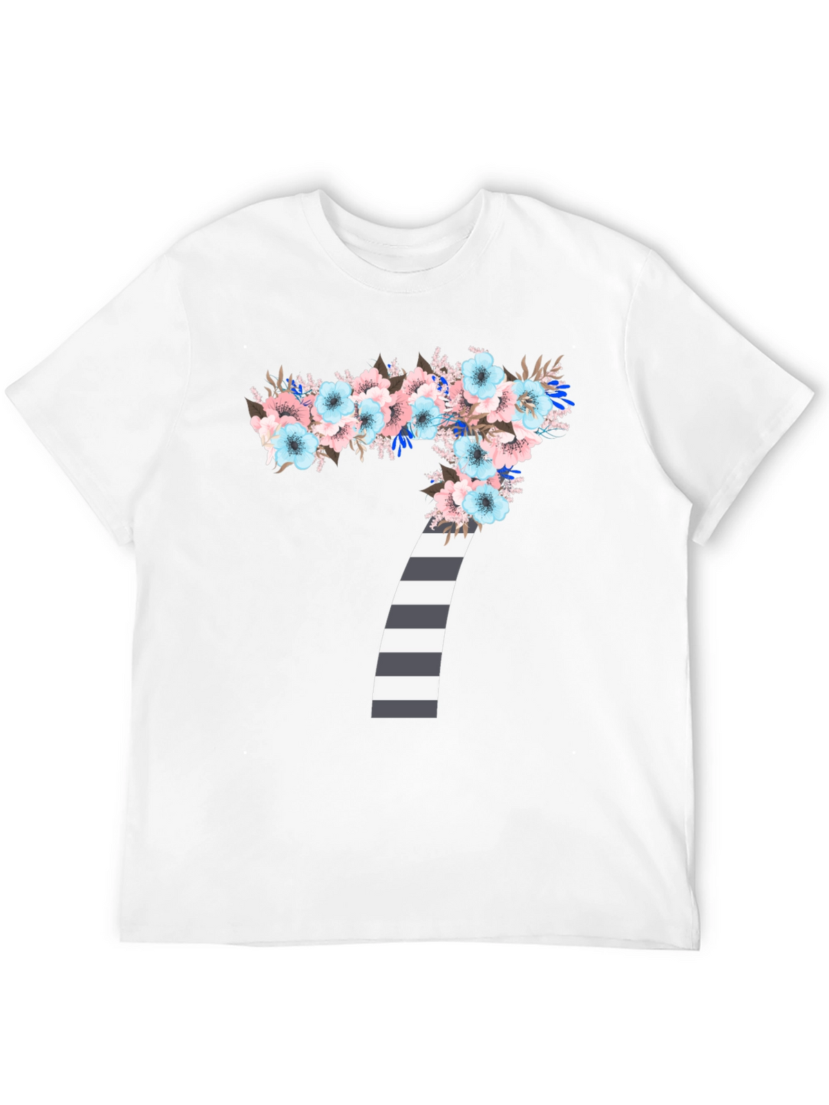 Floral Number 7 Striped Graphic Tee
