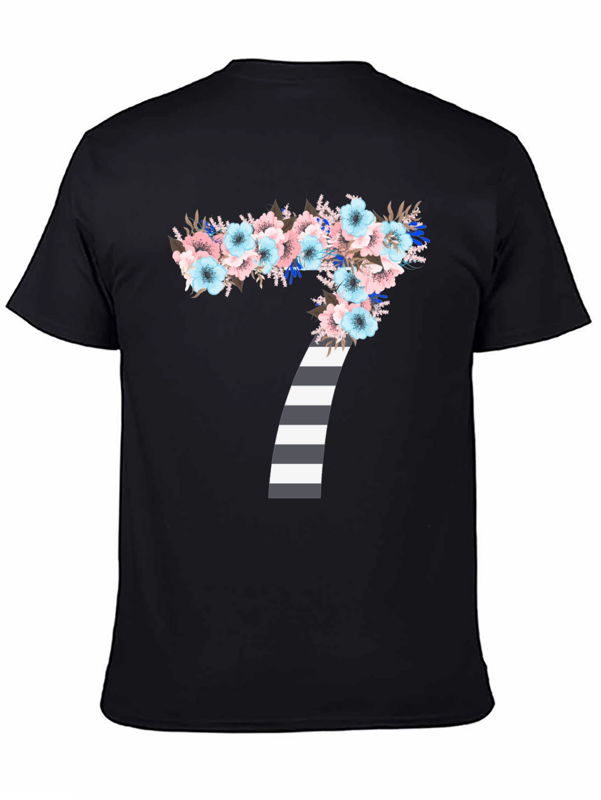 Floral Number 7 Striped Graphic Tee