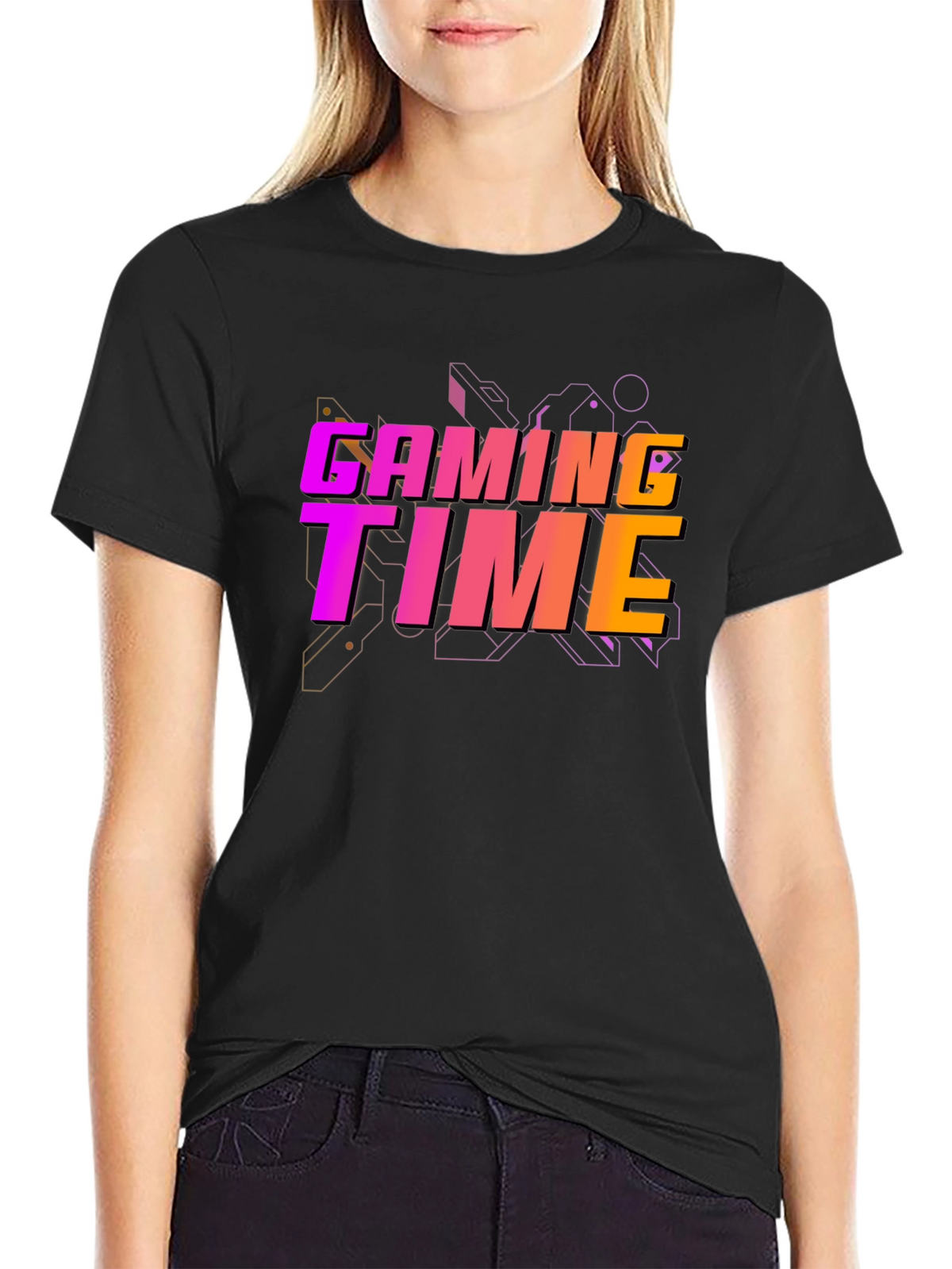 Gaming Time Graphic Print Black T-Shirt